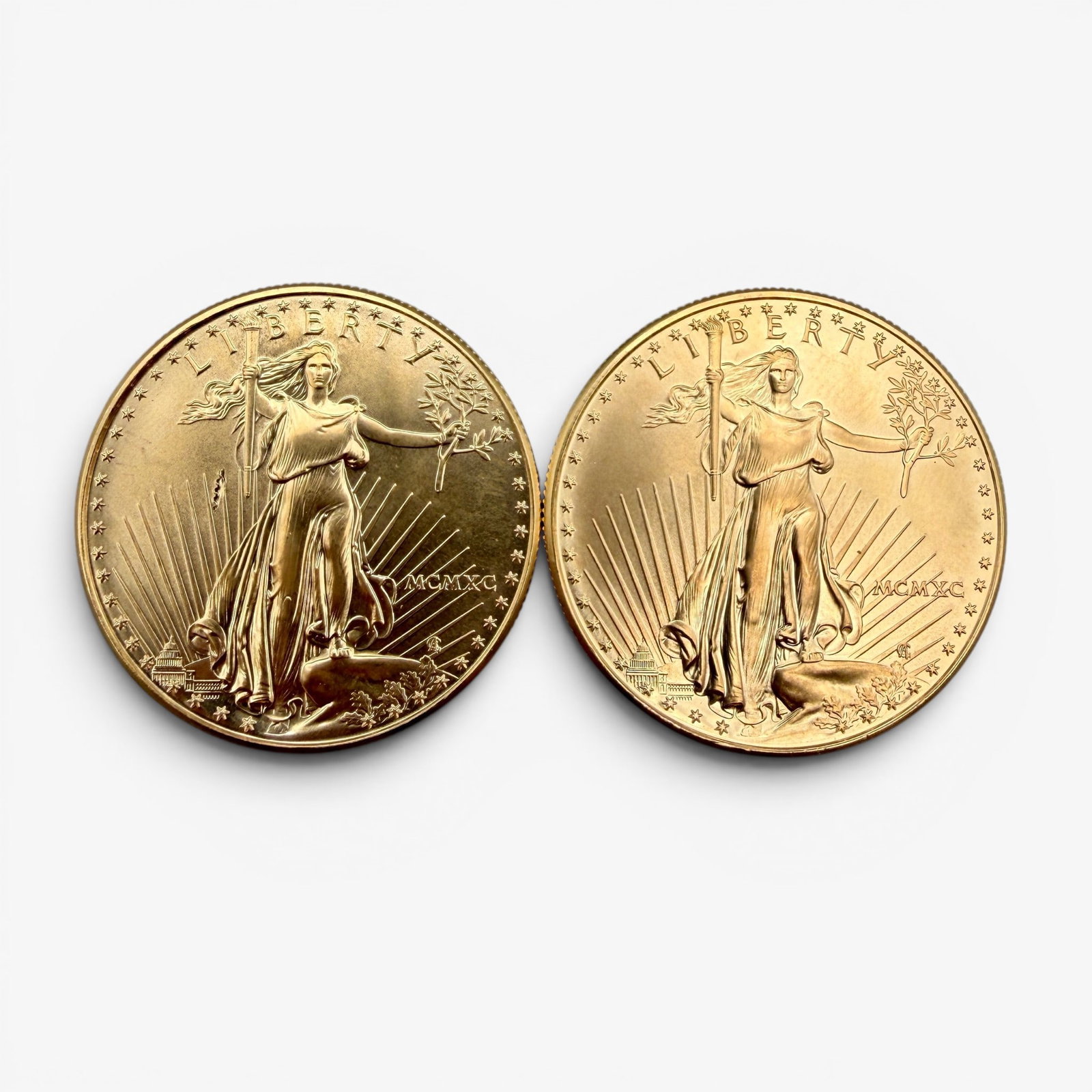 Two 1990 One Ounce Fine Gold American Eagles (1 of 2)