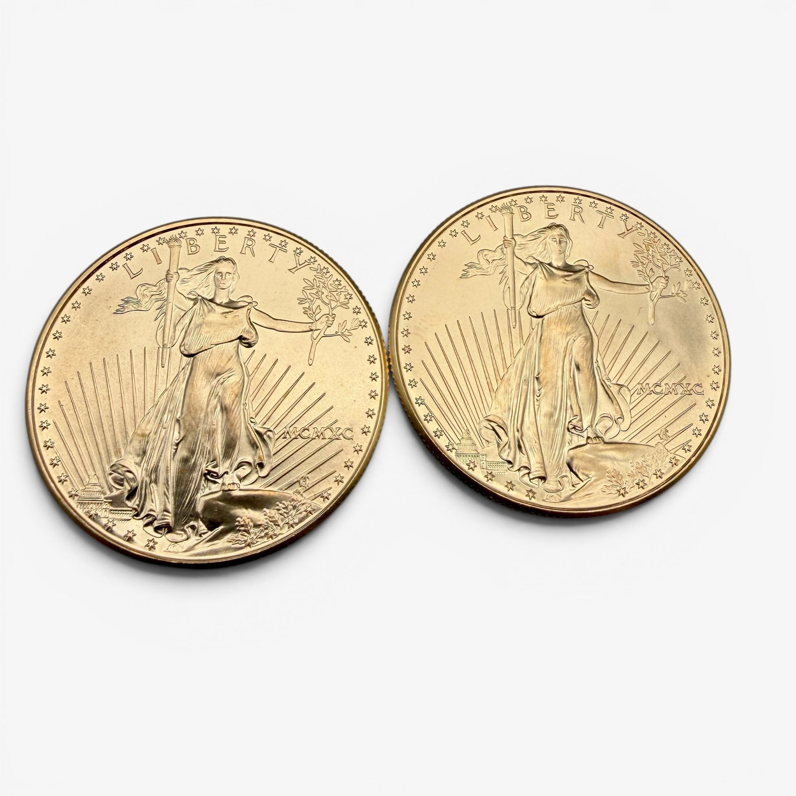 Two 1990 One Ounce Fine Gold American Eagles (1 of 2)