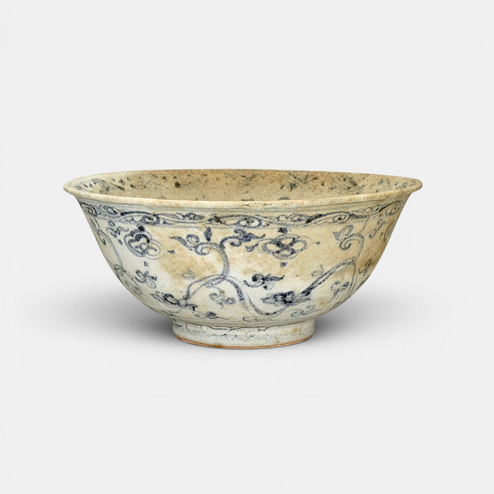Blue and White Bowl, Yuan: Yuan dynasty, a blue and white bowl, characters repeated to interior. Ht. 2.75", diameter 6".