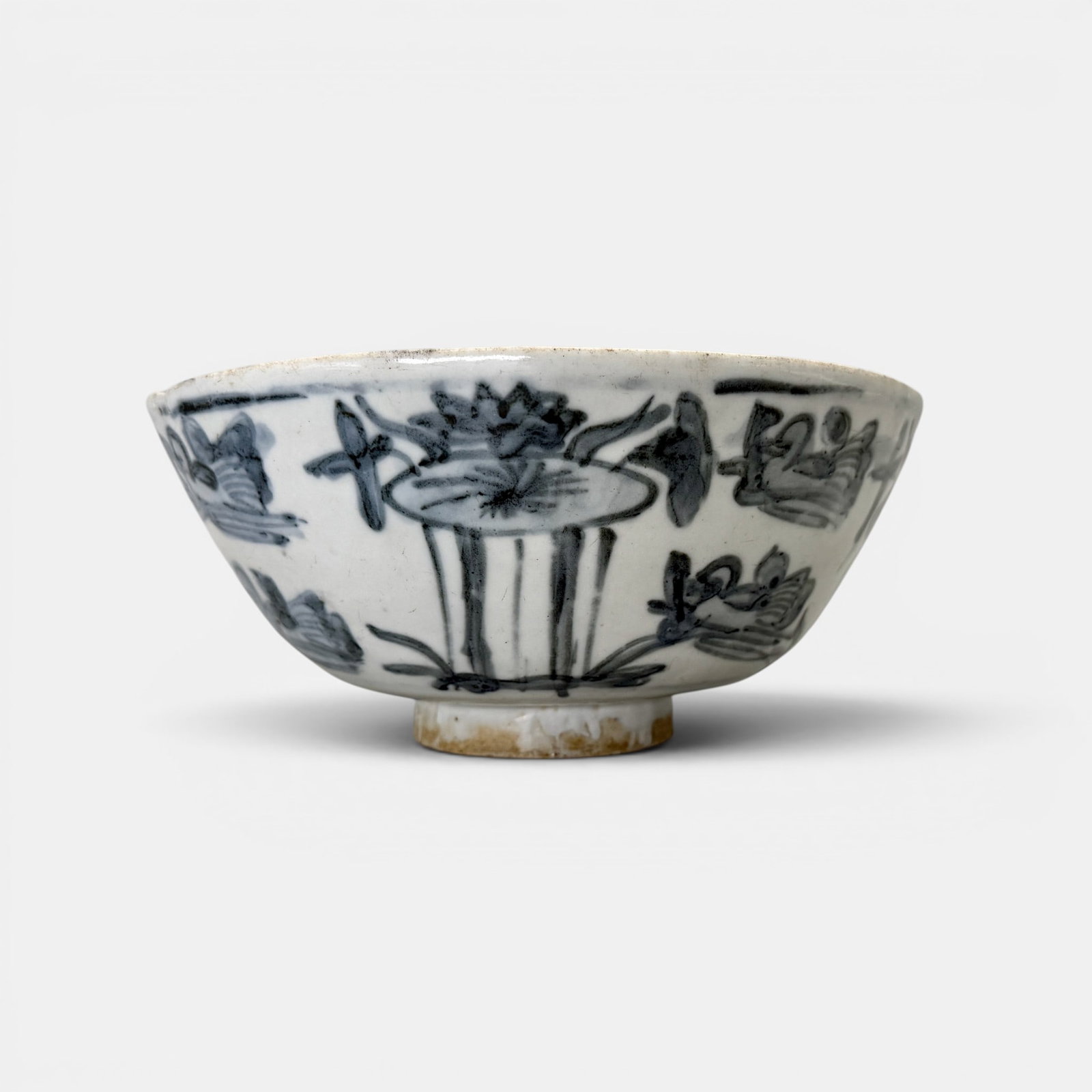 Ming Bowl with Bird/Duck Decoration: Ming period, underglaze blue decoration of ducks and birds, one bird to interior, the bowl a slightly larger example. Ht. 3.5", diameter 8".