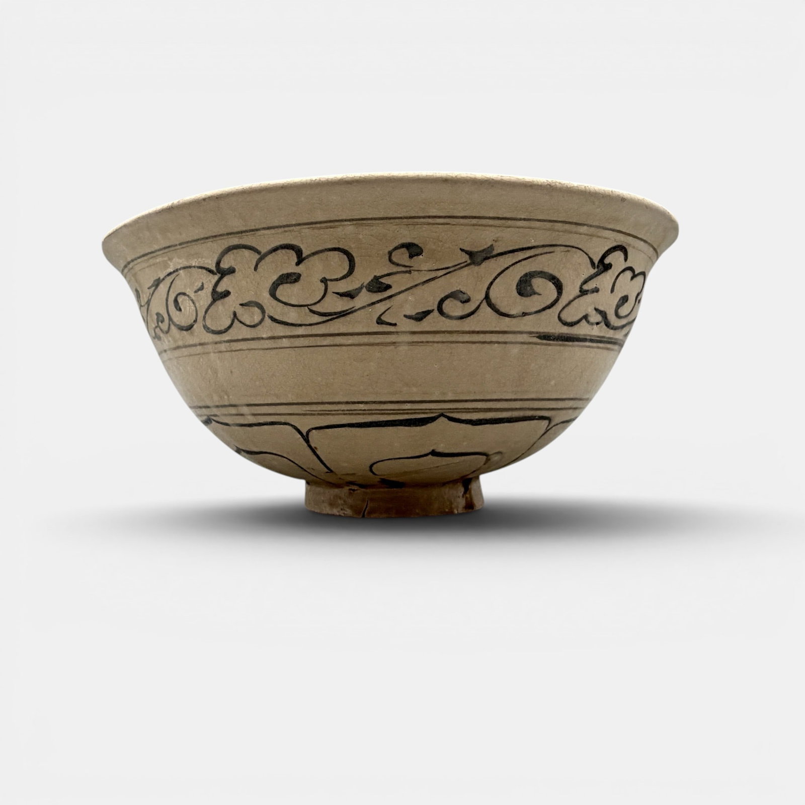 Large Yuan Blue and White Bowl: Yuan Dynasty, with interior blue to dark underglaze bands to interior and exterior. Ht. 5.5", diameter 11.5".