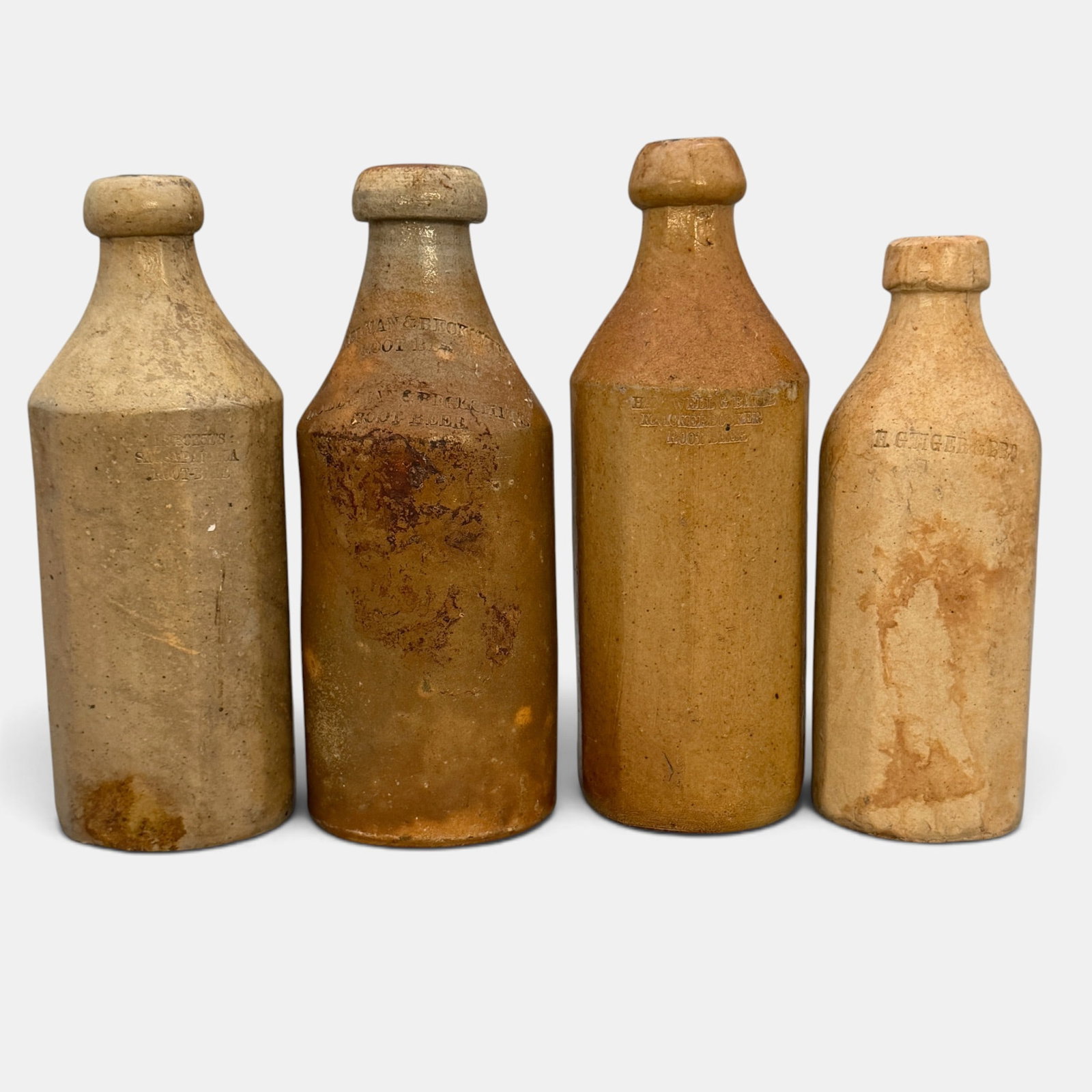 Four early ceramic bottles for various substances. (1 of 8)