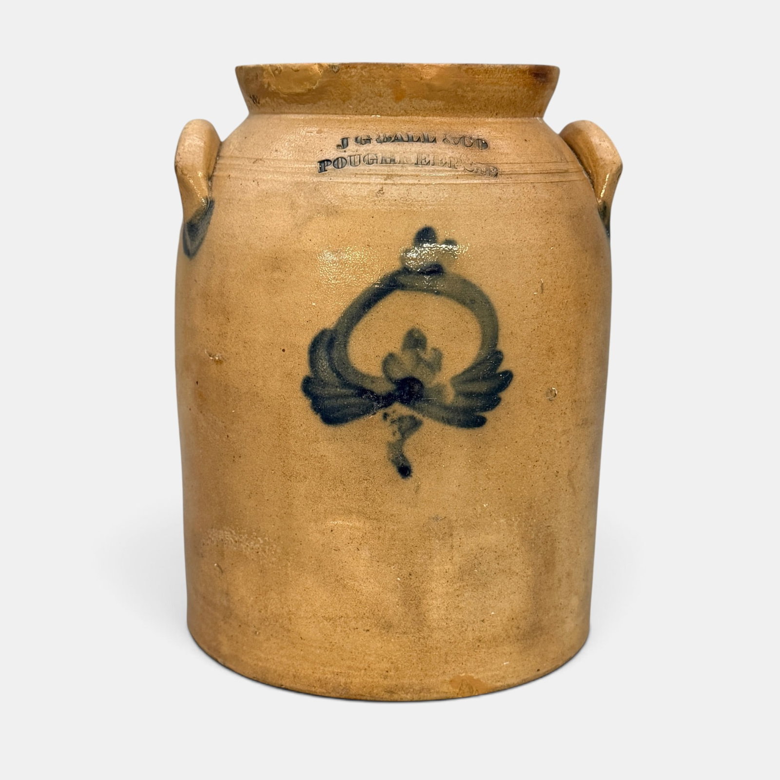 J.G. Ball and Co. Poughkeepsie storage jar, Cobalt floral decoration (1 of 7)