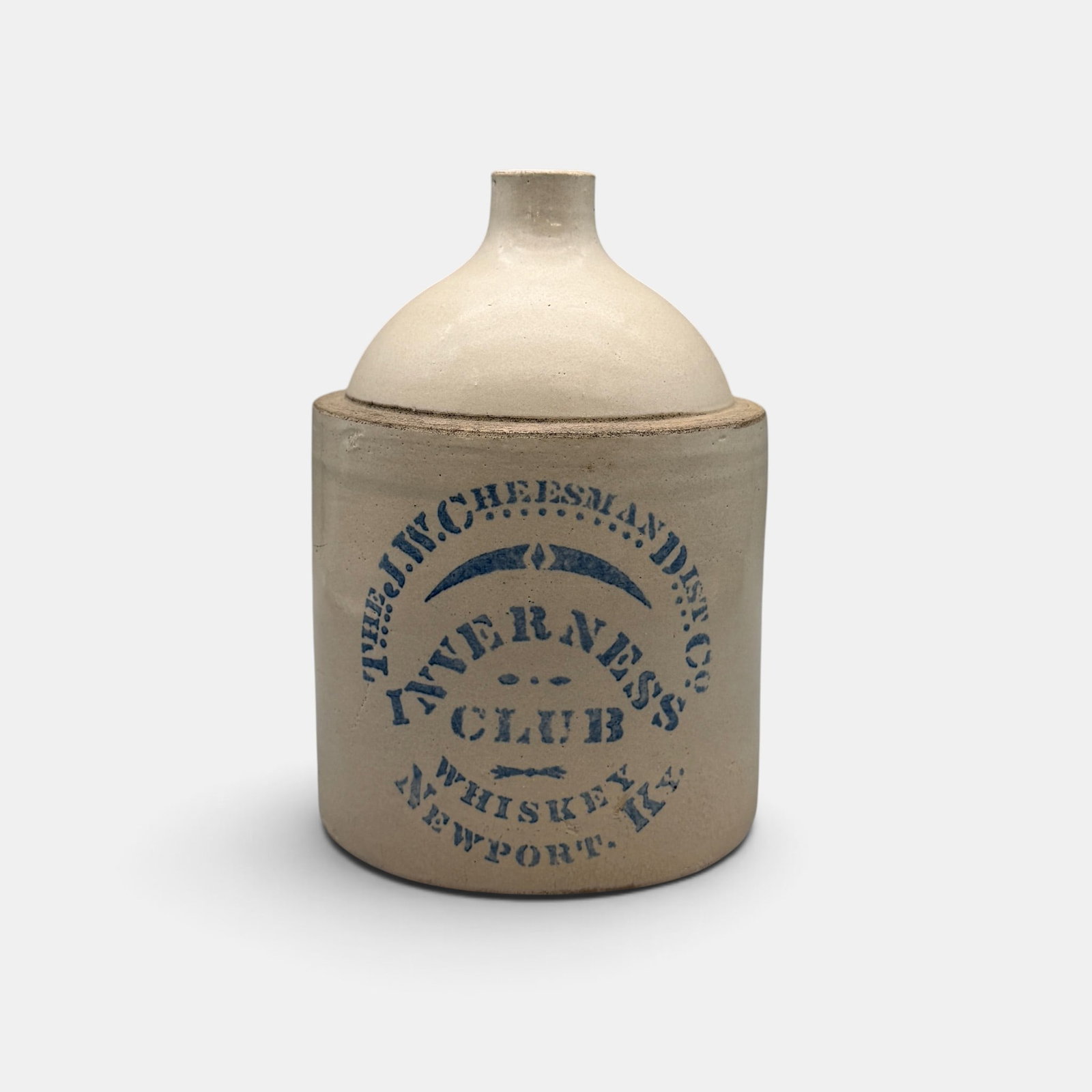 Crisp stoneware whiskey jug, J.W. Cheesman, Newport, KY. (1 of 5)