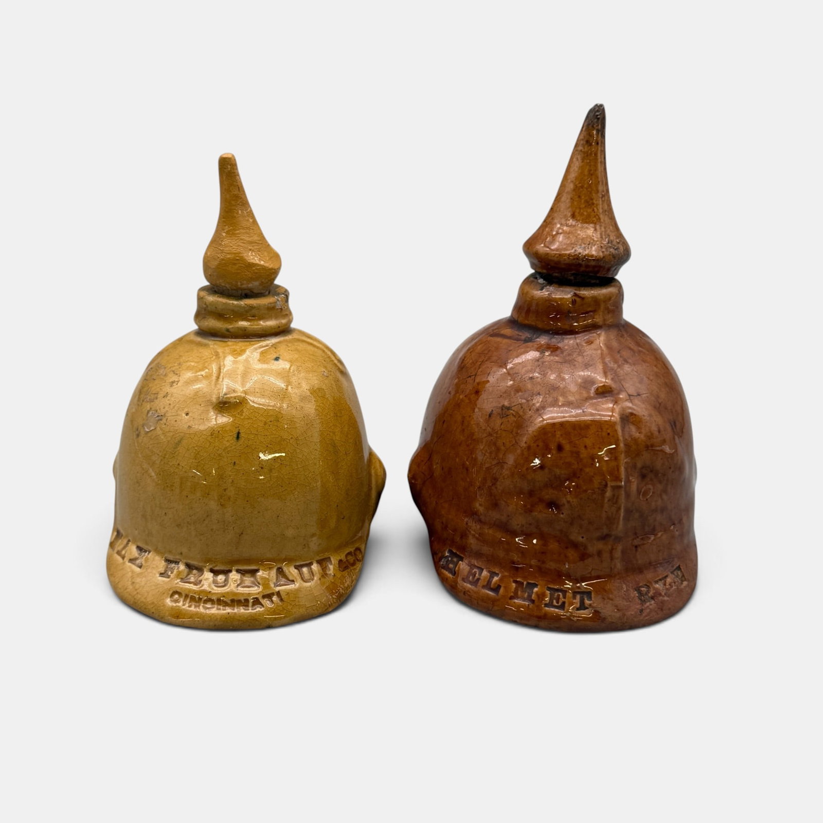 Two Max Fruhauf and Co. Cincinnati, Helmet Rye jugs with stoppers. (1 of 9)