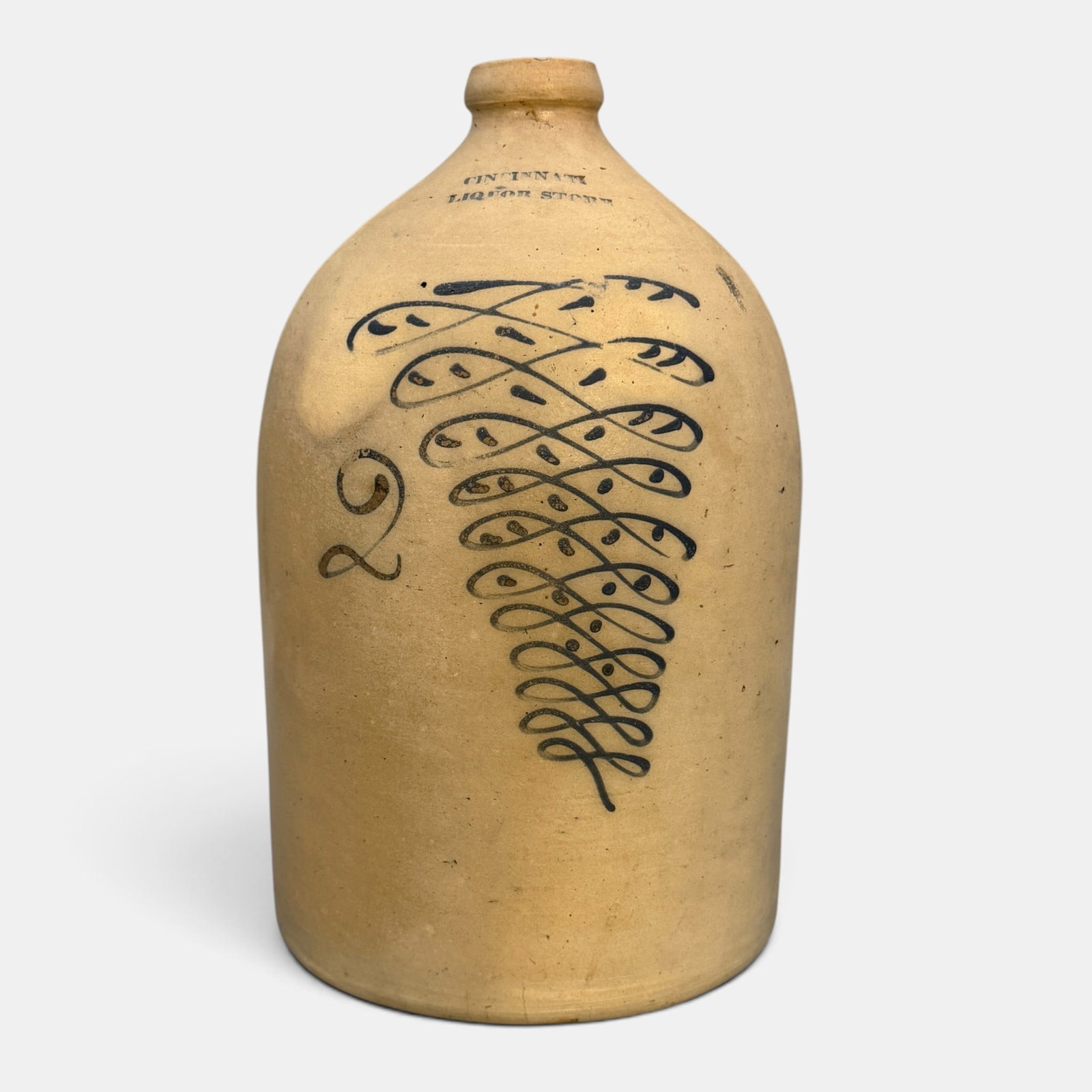 2 Gallon whiskey jug, squiggle design in cobalt (1 of 8)