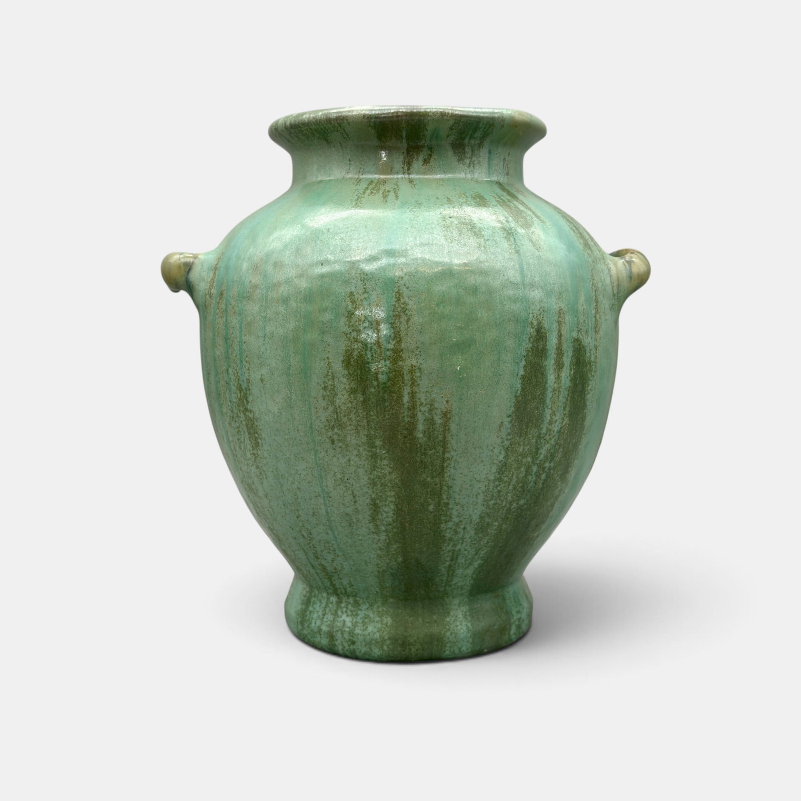 Fulper twin handled vase, green crystalline flambe' (1 of 4)
