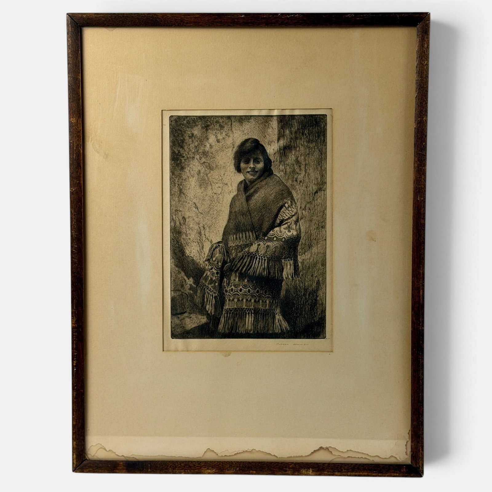 Etching by Morgan Dennis, "In a Shawl of Calway Grey": Morgan Dennis (American, 1892-1960). Etching on paper, signed l.r. 17" x 13" (framed).
