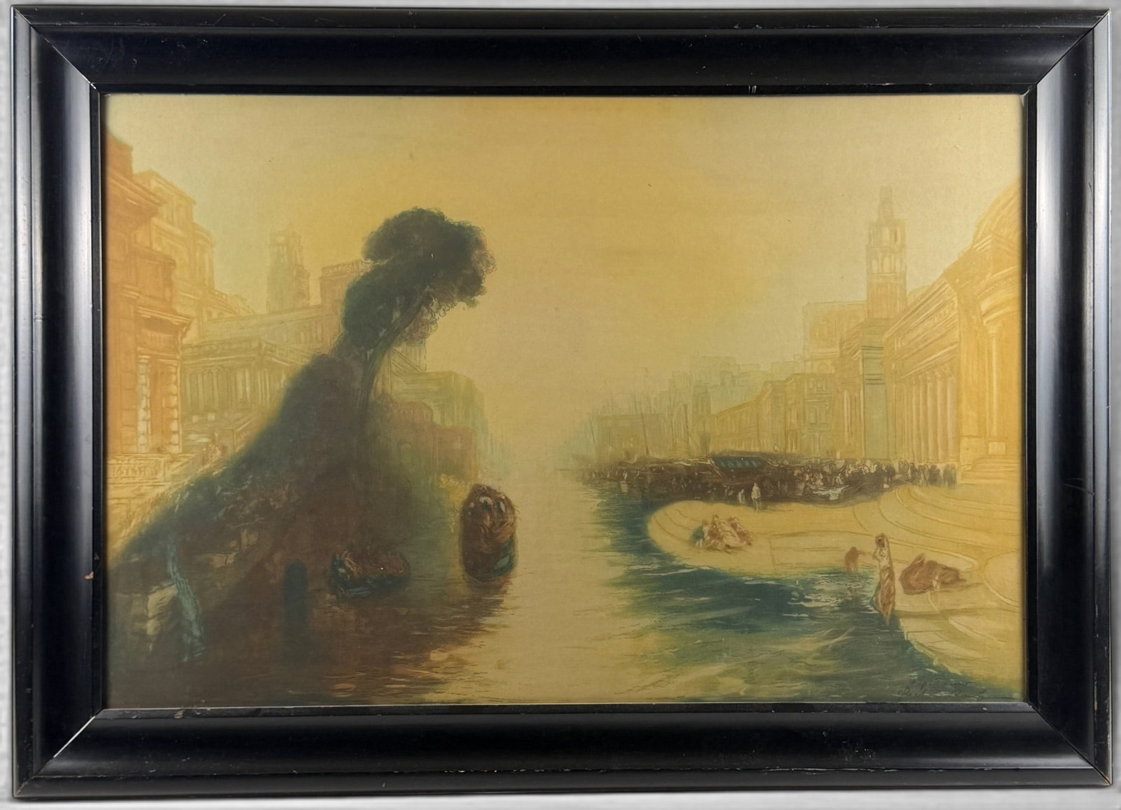 Antiquarian and Landscape Prints: Including a lithograph after a Gilbert Stuart portrait, a Gould & Richter avian lithograph, a Chinese genre colored engraving, and a pair of landscape prints. Largest framed 25" x 36".