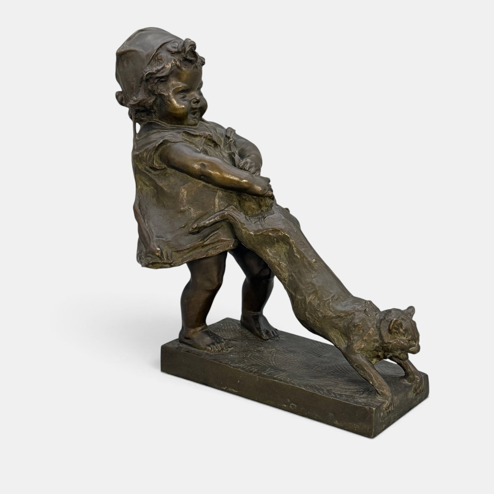 Playful Bronbze by Juan Clara Ayats: Juan Clara Ayats (Spanish, 1875-1958). Bronze, signed at base. Ht. 10.75".