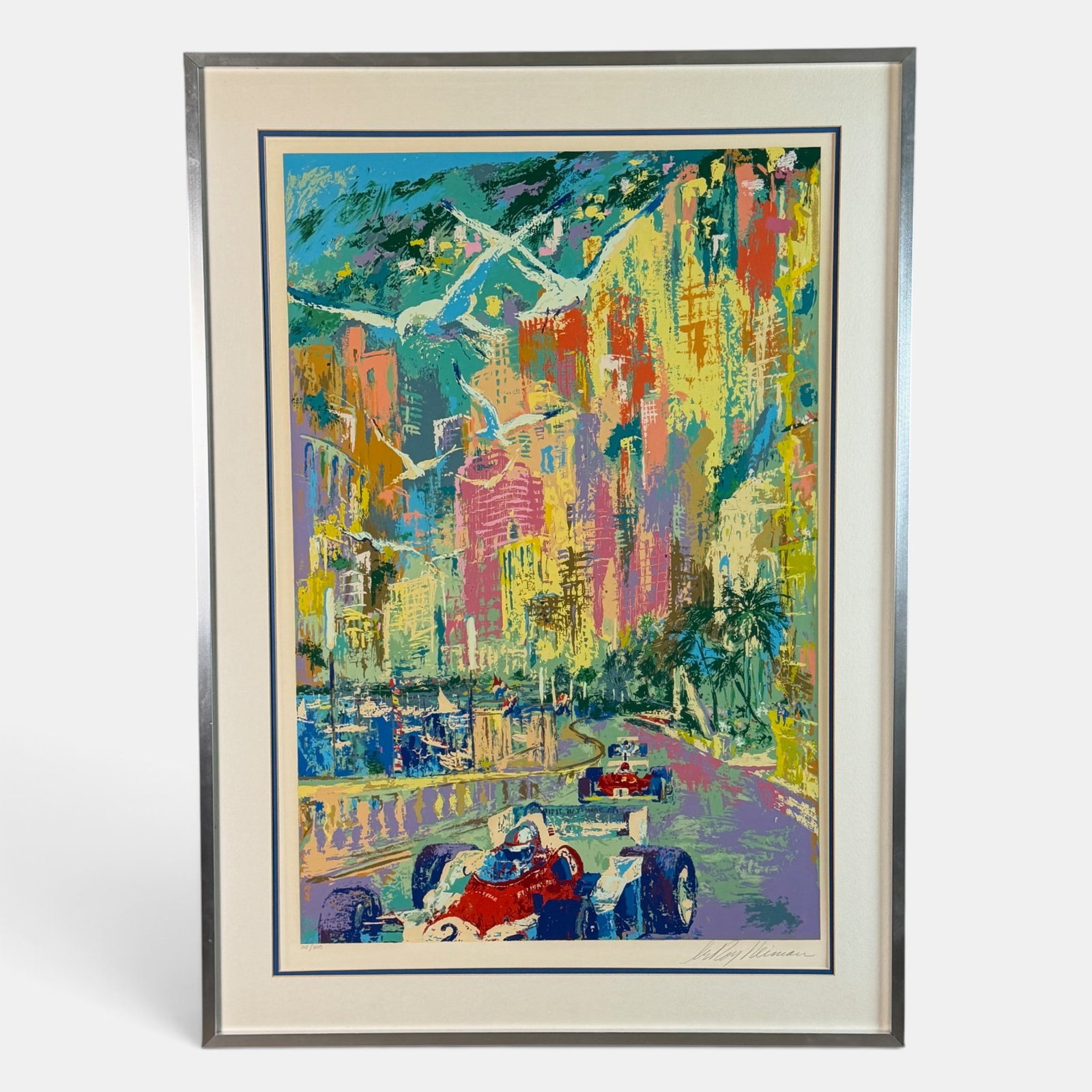 LeRoy Neiman (American, b. 1921): Titled "Gran Prix de Monaco". Signed l/r: LeRoy Neiman; Signed l/l: 105/300. Serigraph on paper Plate size: 36 by 24 inches, framed size: 46" ht. x 32.5" wd.