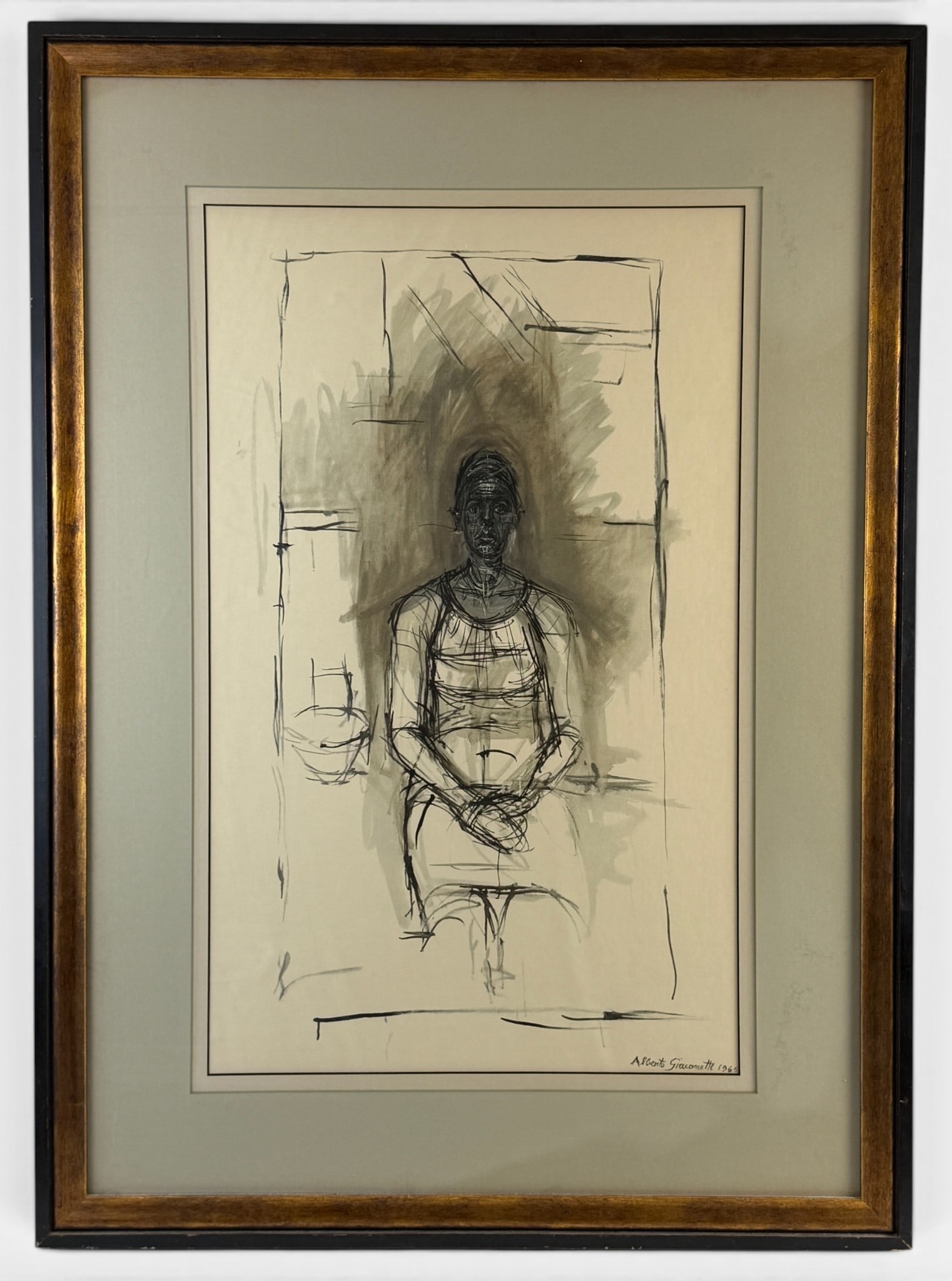 Alberto Giacometti, Lithograph, "Caroline": A lithographed by Giacometti, signed in the plate and dated in the plate lower right. Sight size: 25" ht. x 15" wd., framed size: 34" ht. x 25" wd.