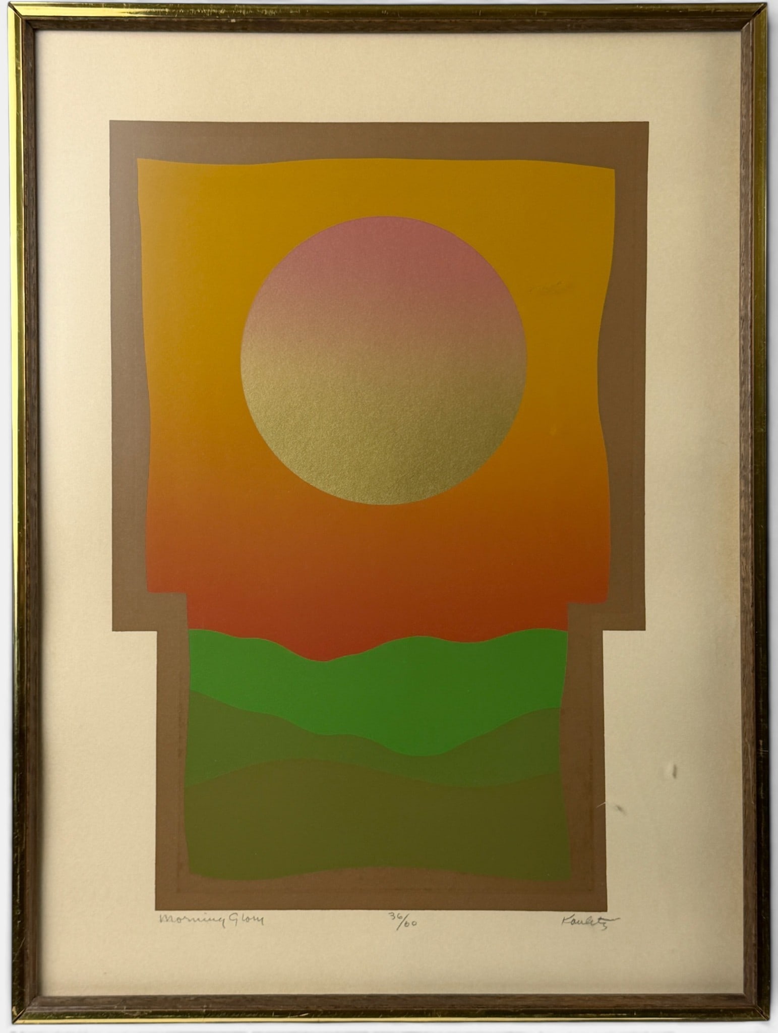 Pair of Modernist Impressions: Including "Morning Glory" by Garry Kaulitz, and "Images" by Alfredo Falfan. Largest framed 20" x 15.5".