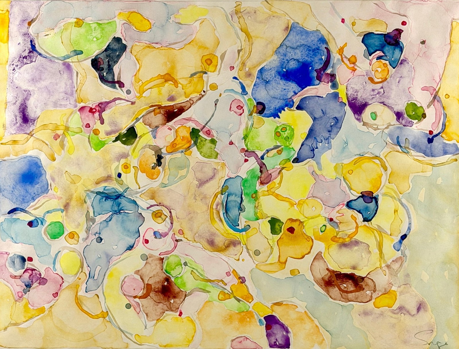 Vibrant Watercolor by Walter Sorge: Walter Sorge (American, 1931-2021). Watercolor on paper, signed l.r. 19" x 25" (sight), 26" x 32" (framed).