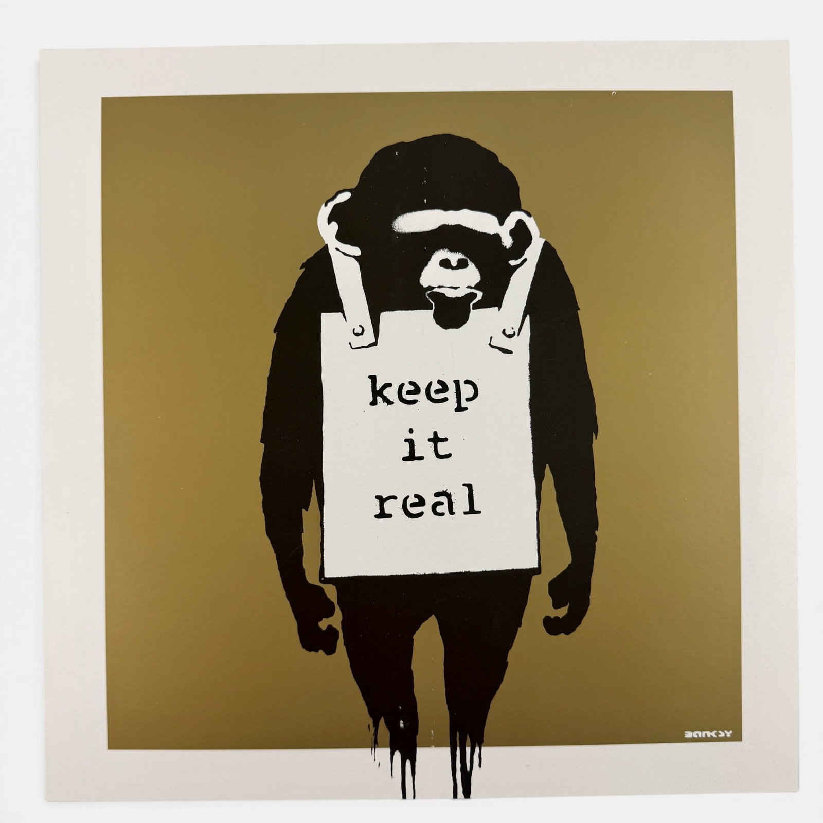 Banksy "Keep it Real" Vinyl, Limited Edition: The record numbered 281 out of edition of 1000, back cover with similar design and "Laugh now, but one day we'll be in charge". 12.5" x 12.5".