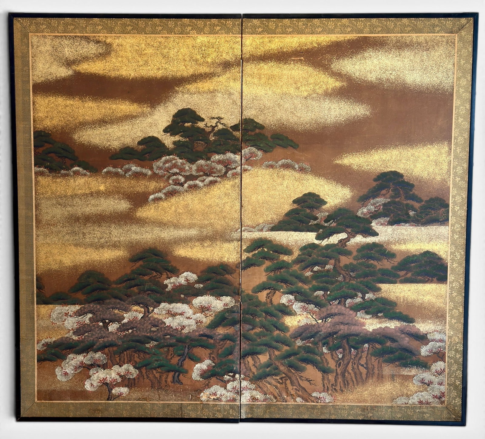 Large Japanese Two-Panel Screen Painting