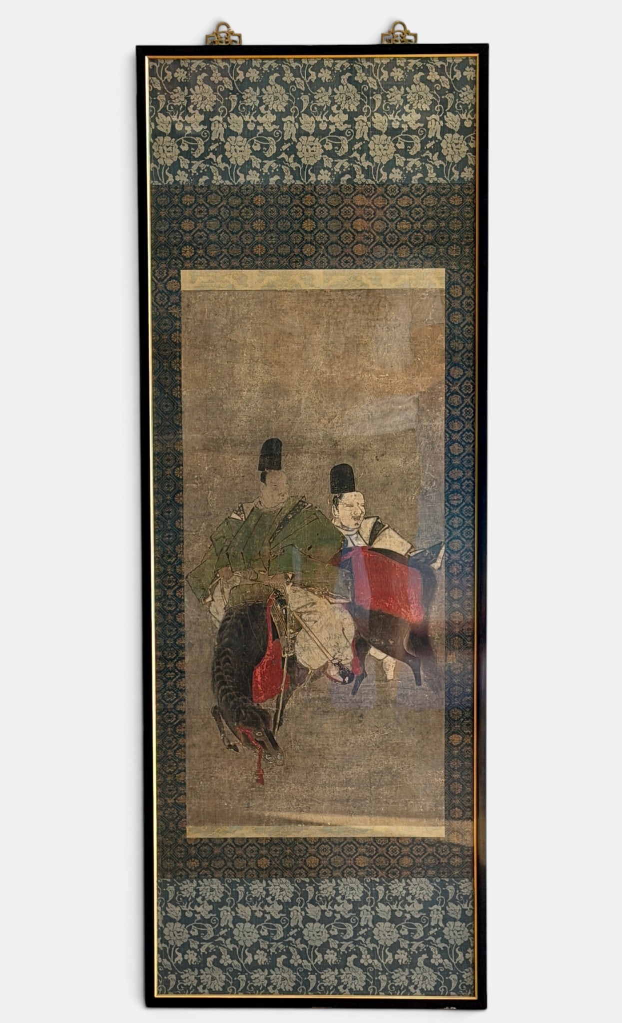 Early Japanese Scroll Painting: 18th century or earlier, a scroll painting framed, watercolor and tempera on silk. 55" x 20".