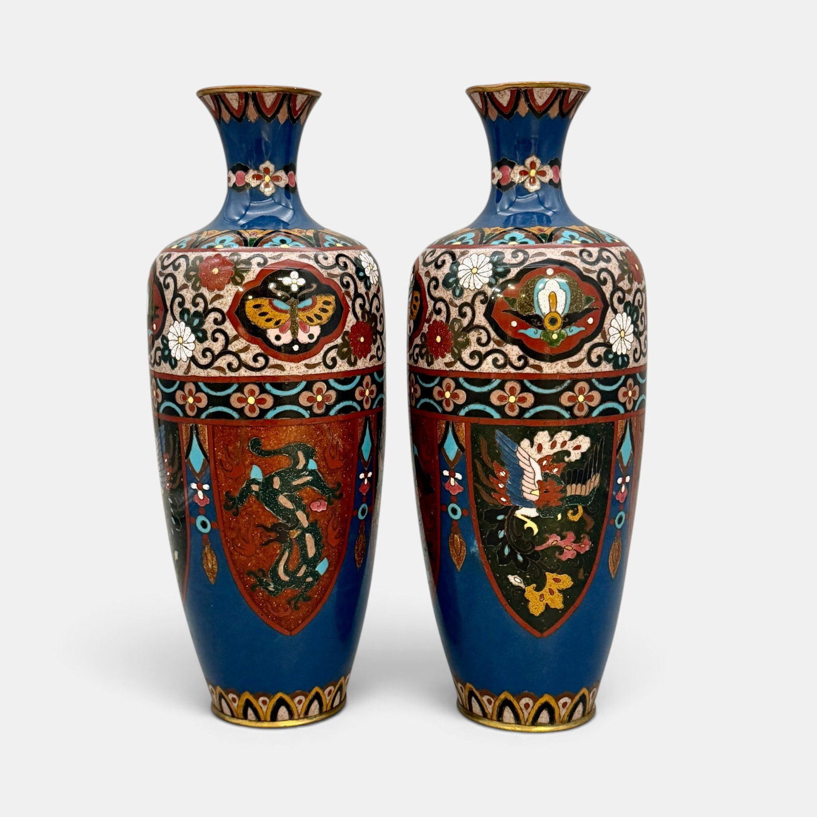 Pair of Chinese Cloisonne Vases, Ca. 1900 (1 of 6)
