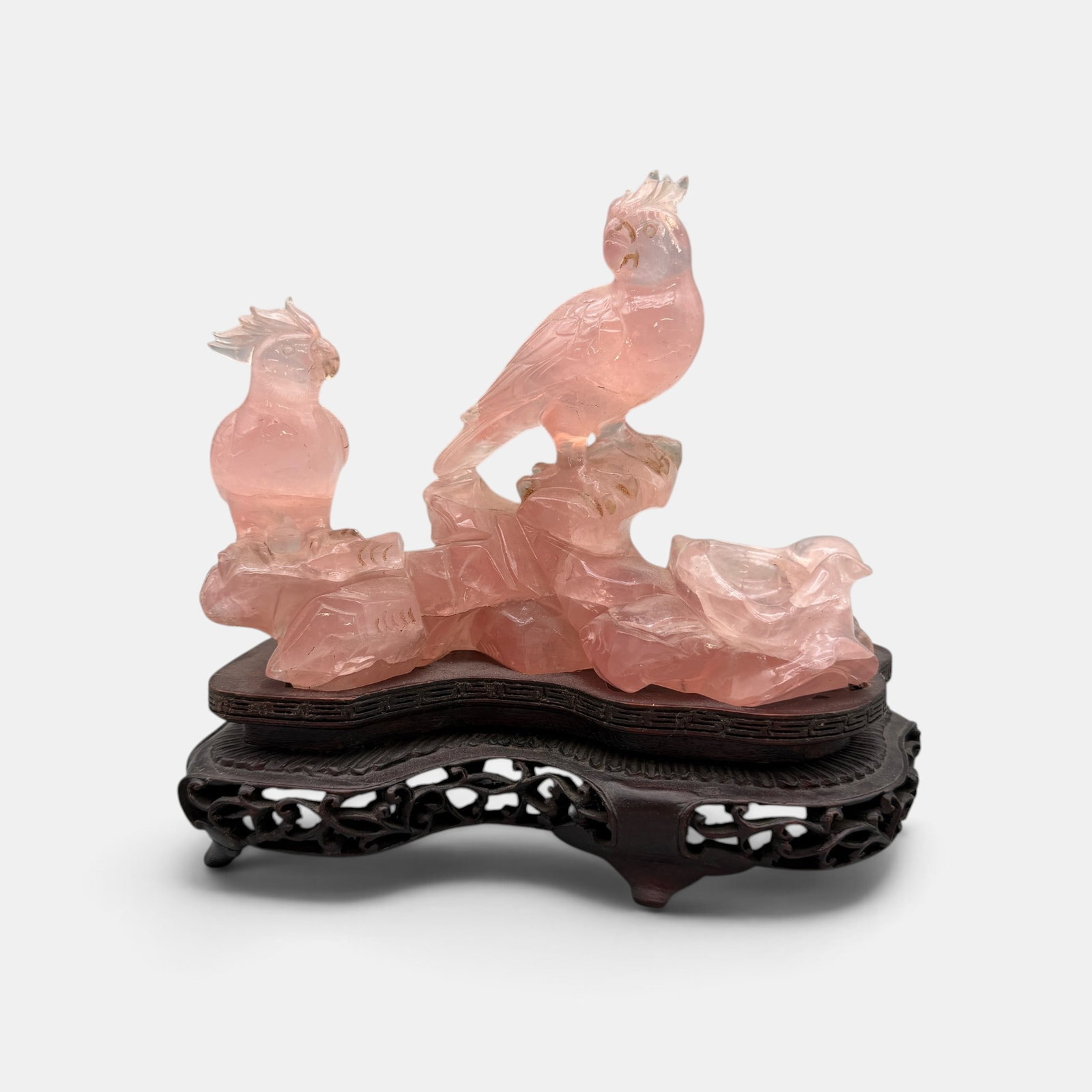 Chinese Rose Quartz Bird Carving on Stand (1 of 10)