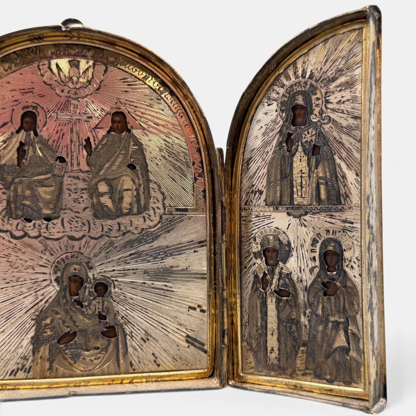 19th Century Russian Silver Triptych Icon - 2