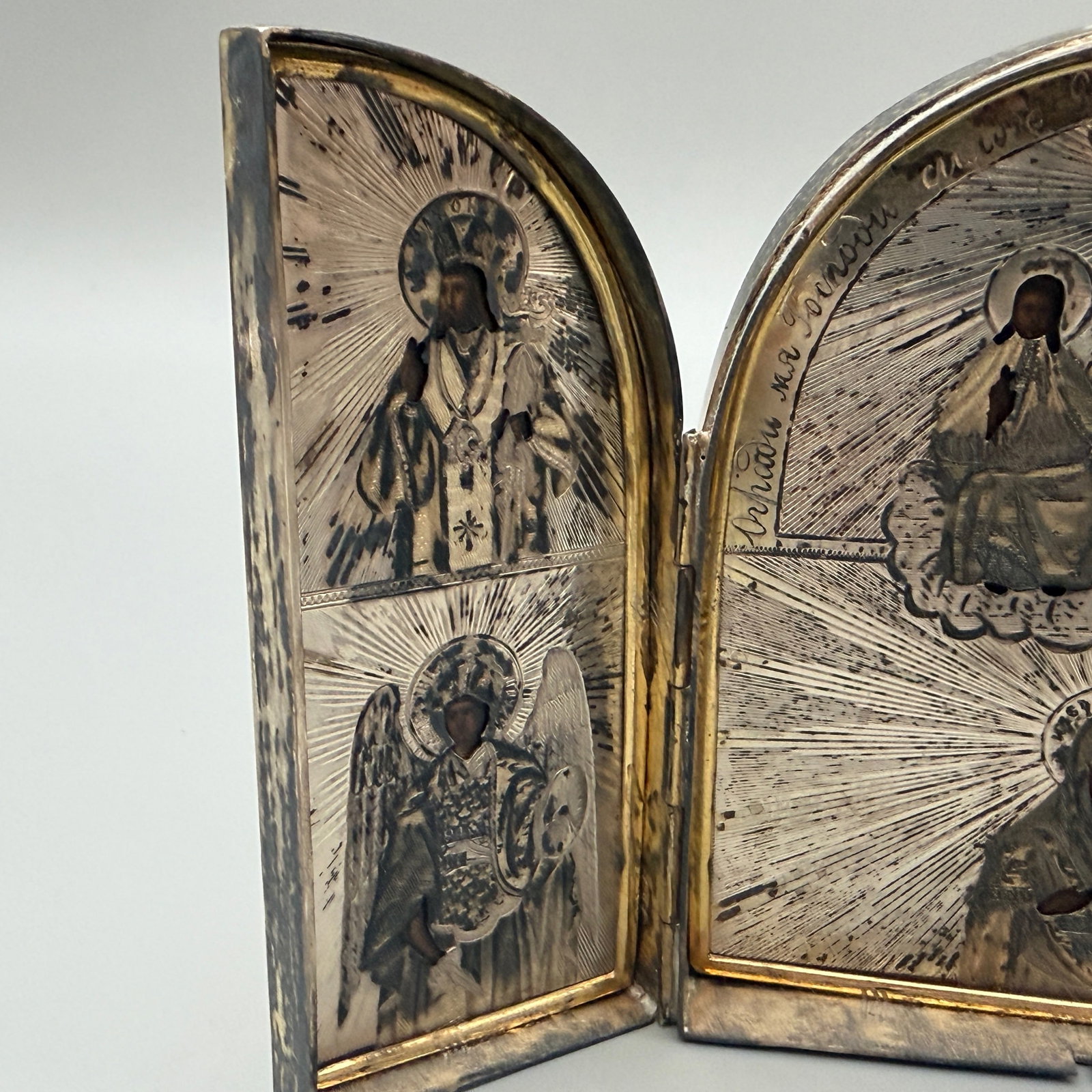 19th Century Russian Silver Triptych Icon - 4