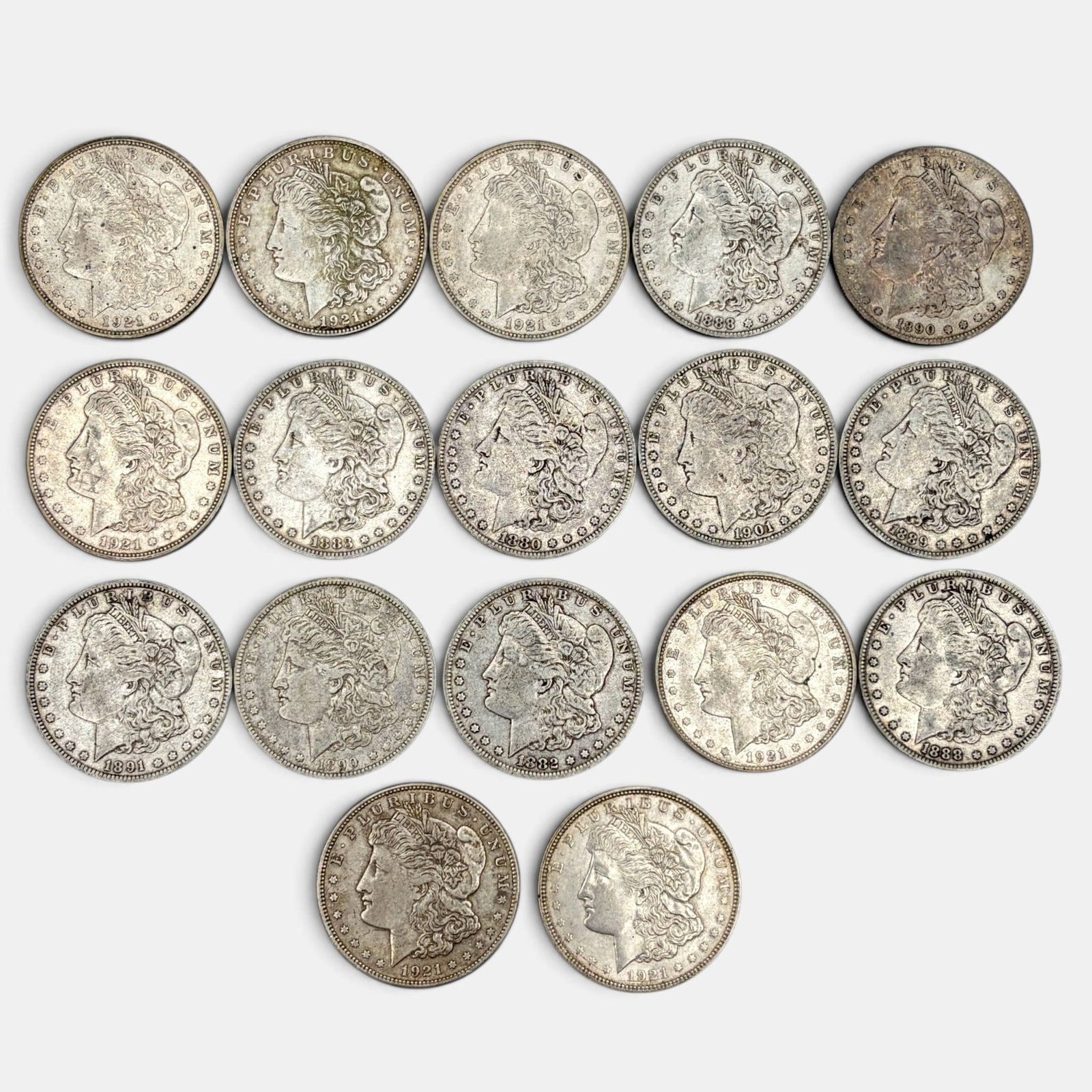 Group of 17 Morgan Dollars: Most 19th and some eatly 20th century. All circulated.