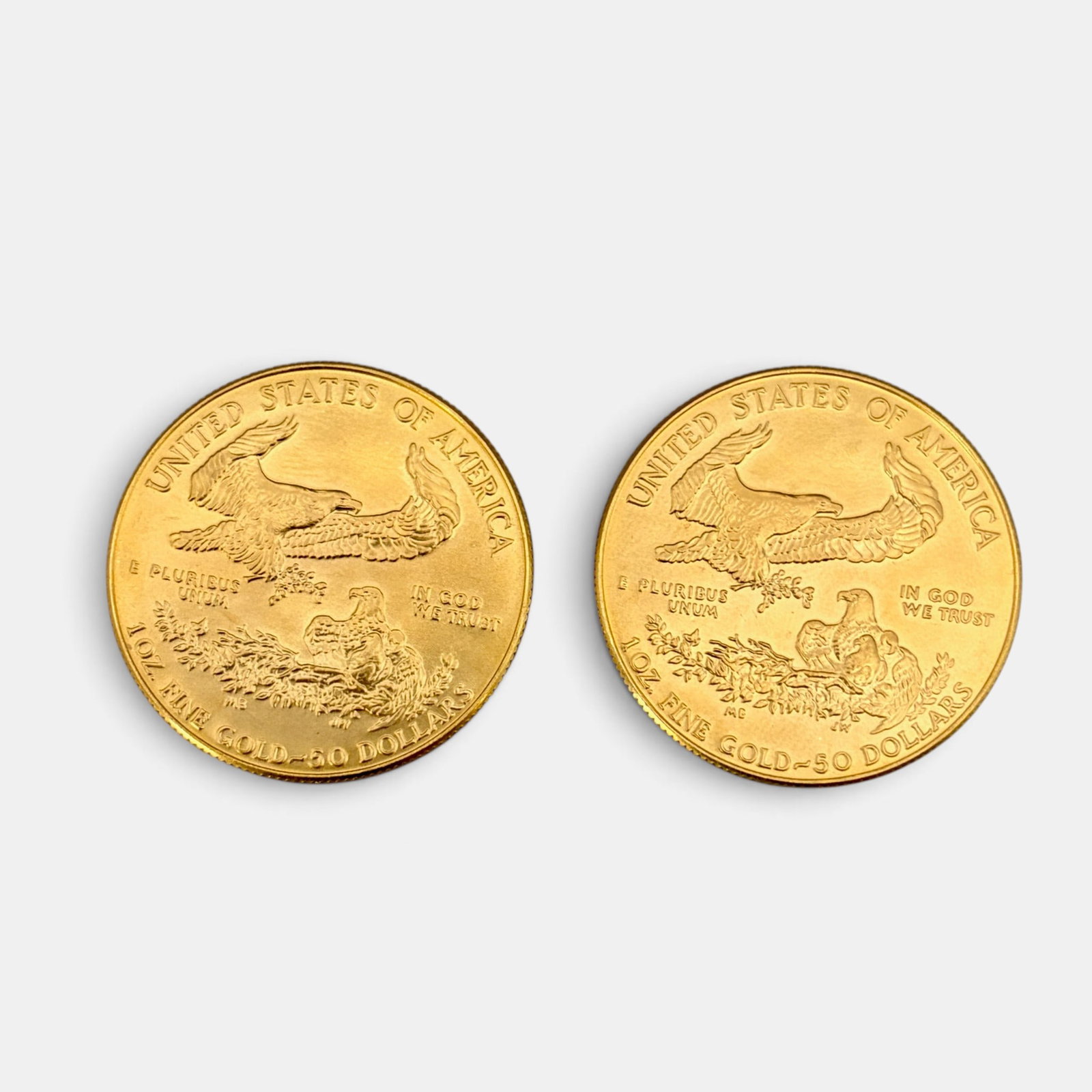 Two One Ounce Fine Gold U.S. Liberty Coins: Two one ounce fine gold liberty coins, both dated 1989.