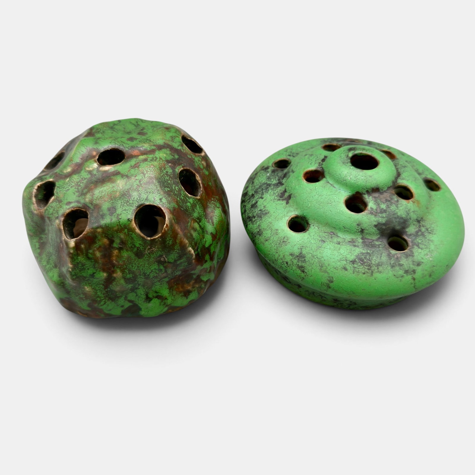 Two Weller Coppertone flower frogs - 2