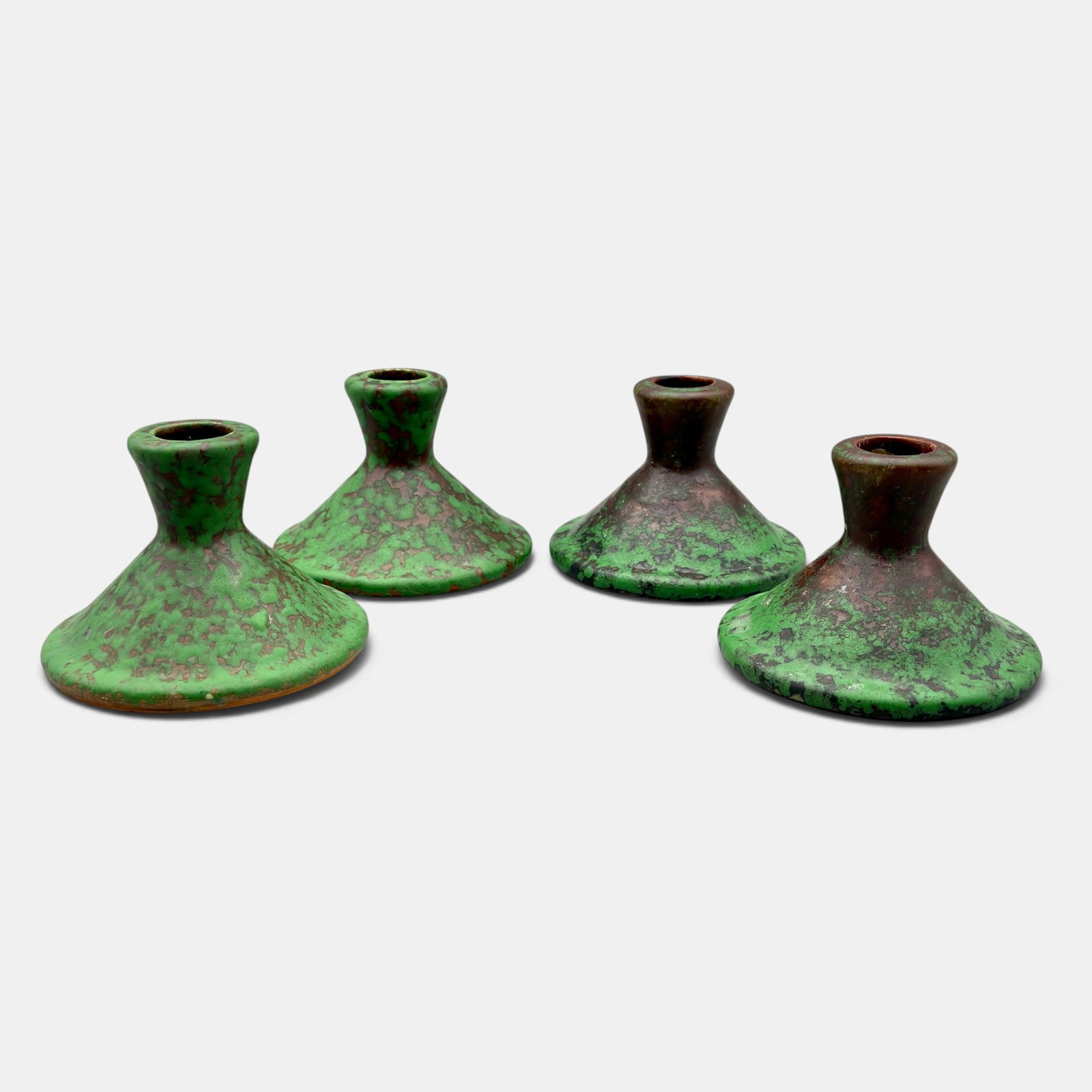 Four Weller Coppertone candlesticks. (1 of 6)
