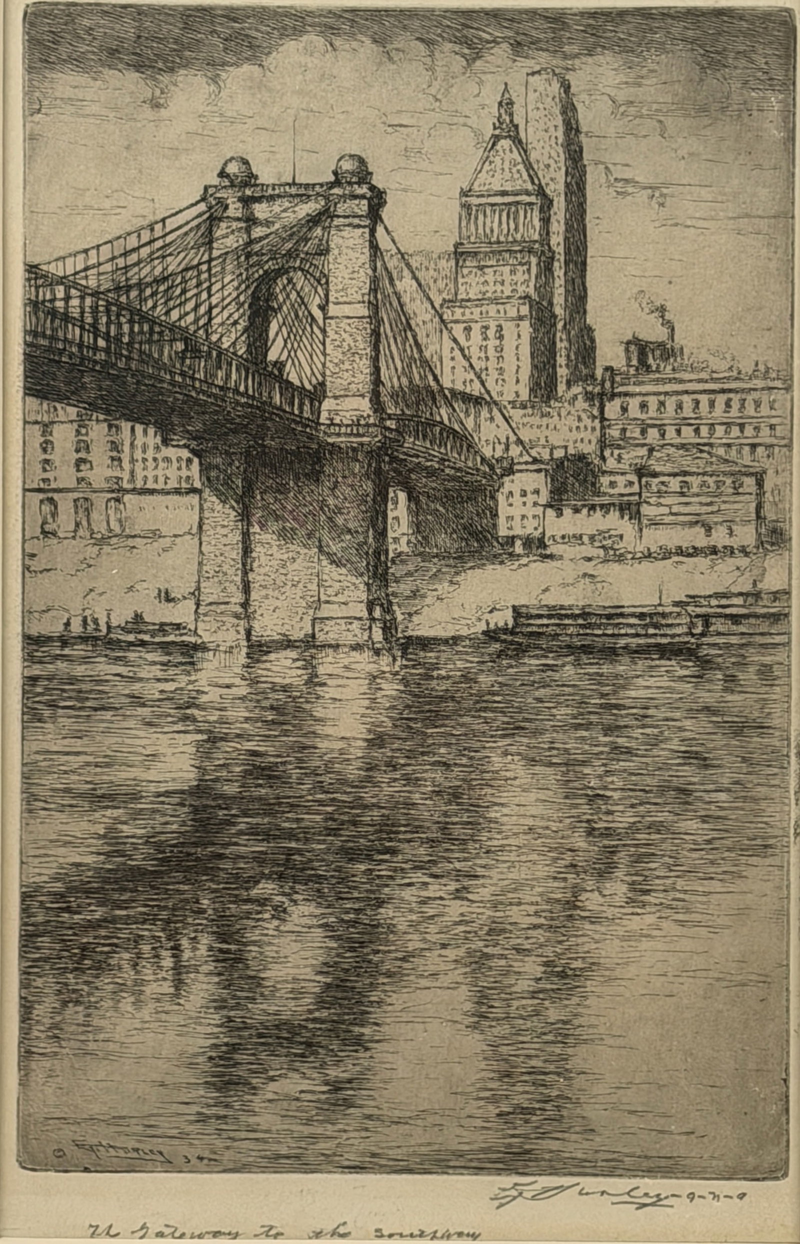 E.T. Hurley etching of Cincinnati, circa 1934. (1 of 4)