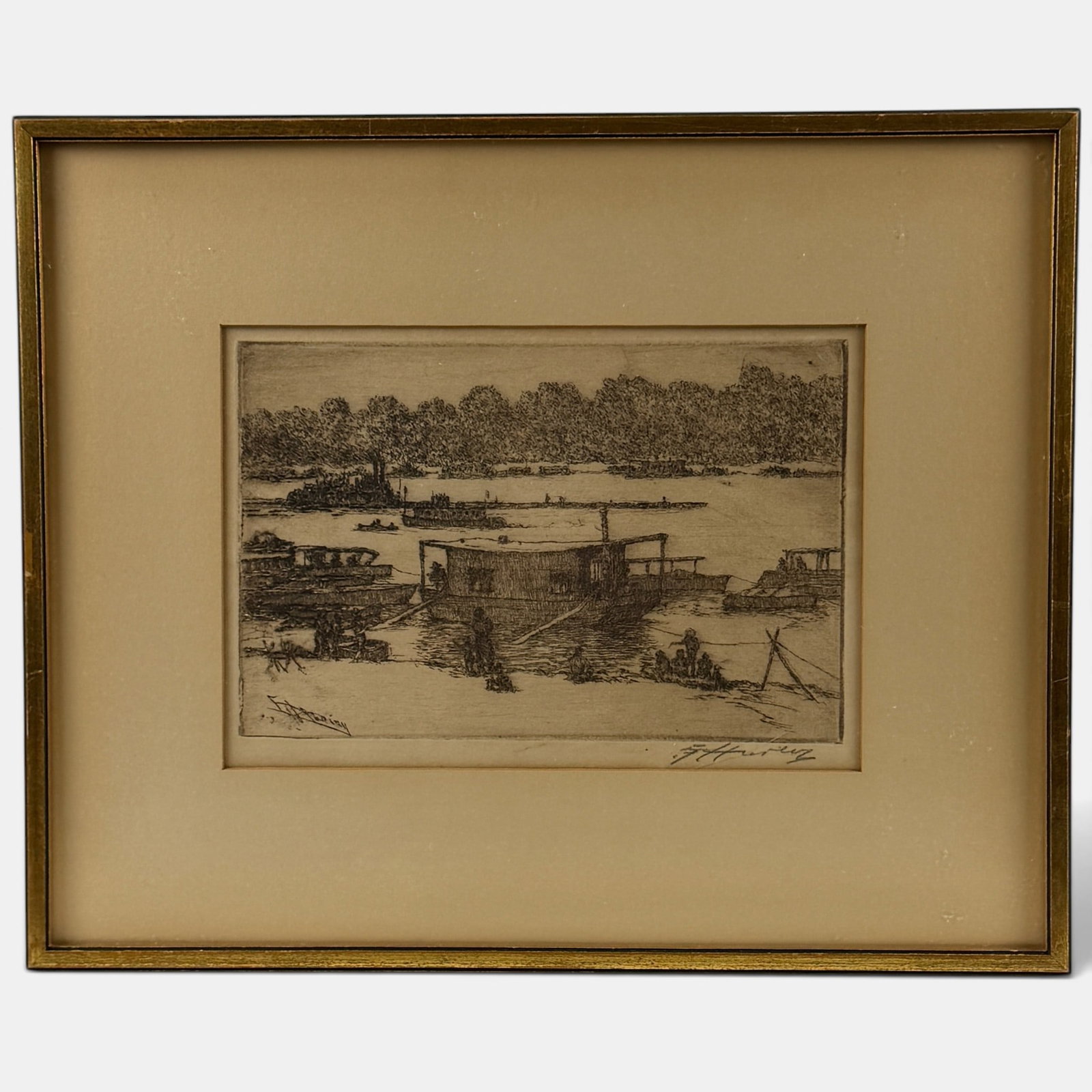 E.T. Hurley etching "Ohio River Craft" - 2