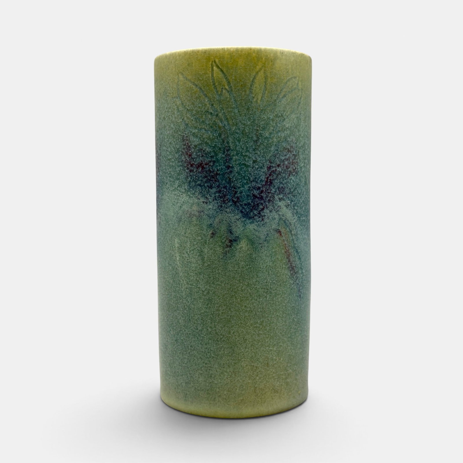 Rookwood Mat cylinder vase, incised fronds, WEH., 1910. (1 of 3)