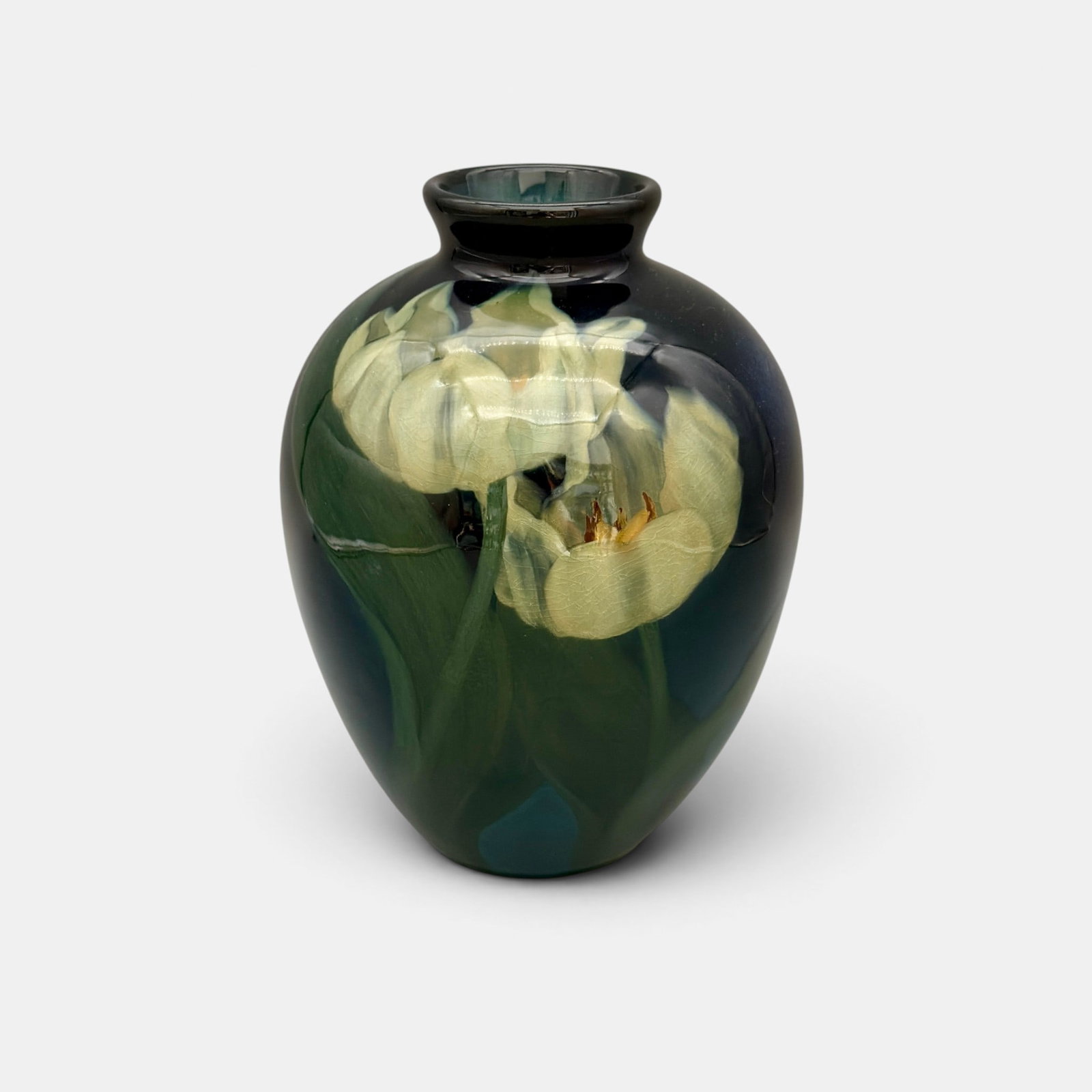 Roowood Sea Green vase, tulips, Coyne, 1903. (1 of 7)