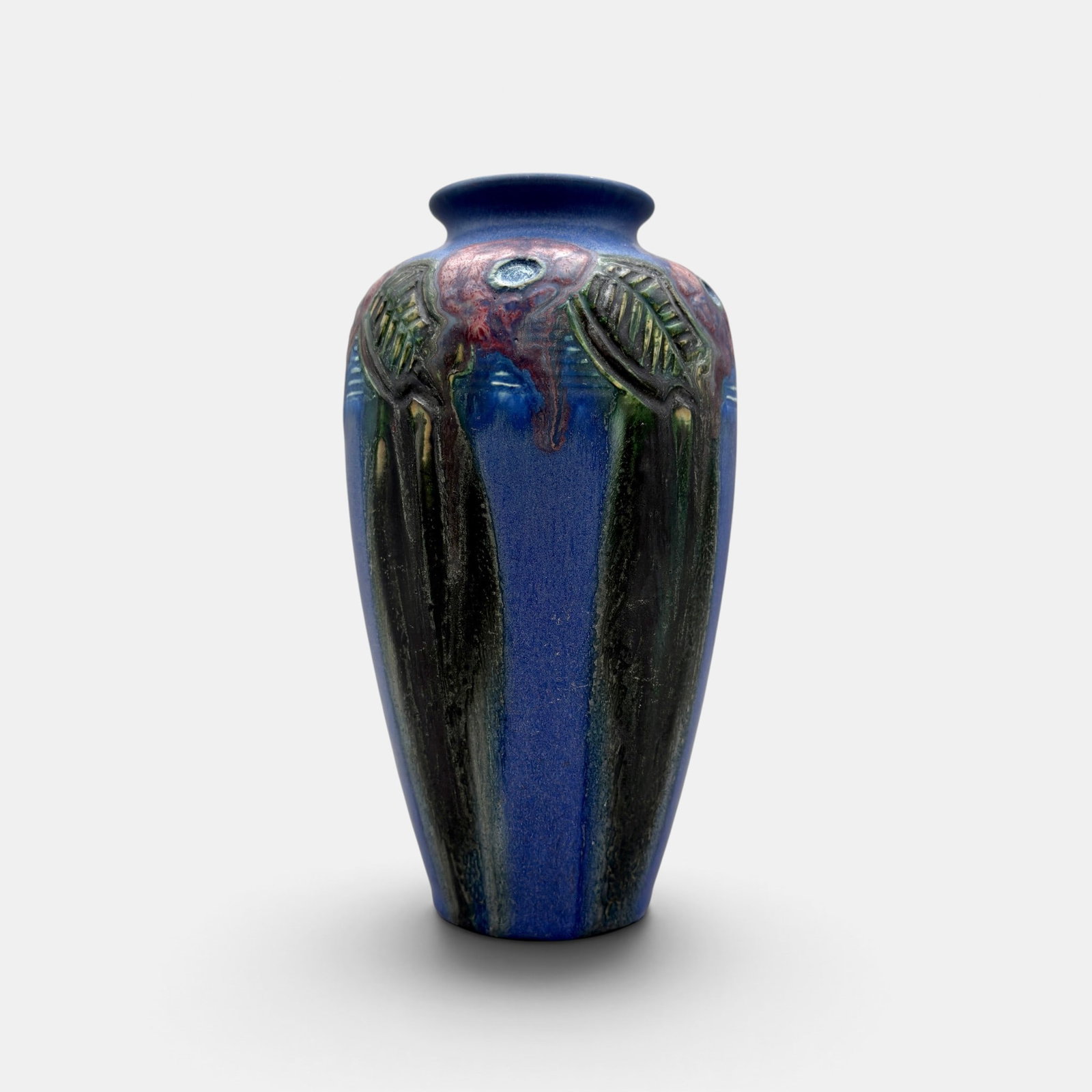 Very colorful Carved Mat vase, Todd, 1916. (1 of 4)