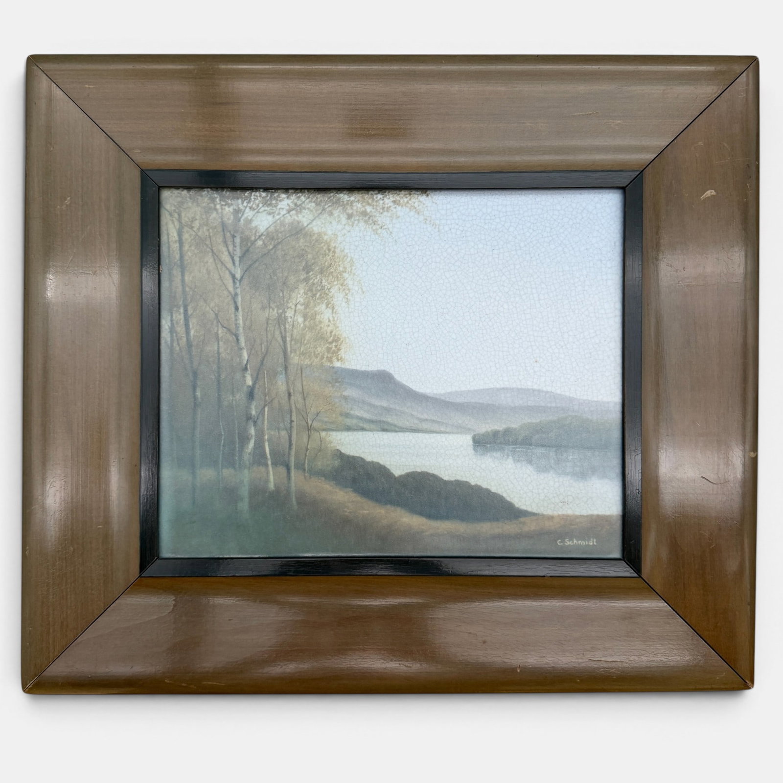 Rookwood Vellum Plaque, Schmidt, lake with birch trees, 1908. (1 of 4)