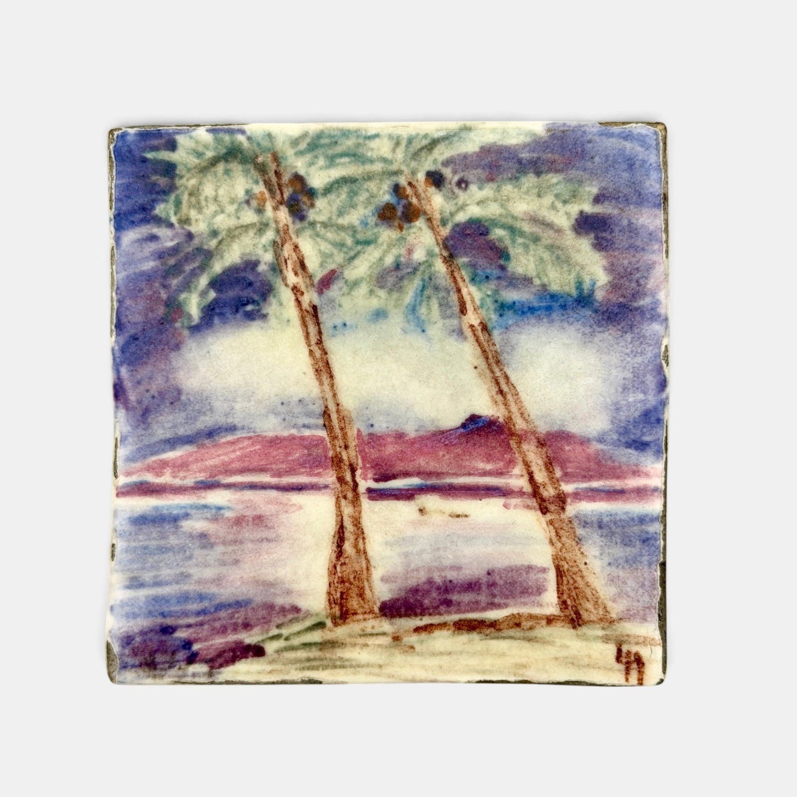 Rookwood tile, tropical scene, Holtkamp, circa 1945. (1 of 5)