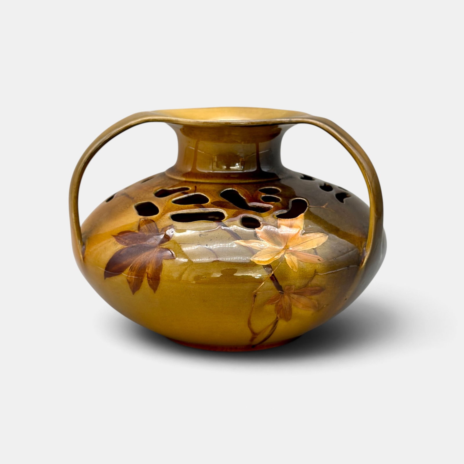 Reticulated Rookwood vase, leaves, Reed, 1893. (1 of 5)