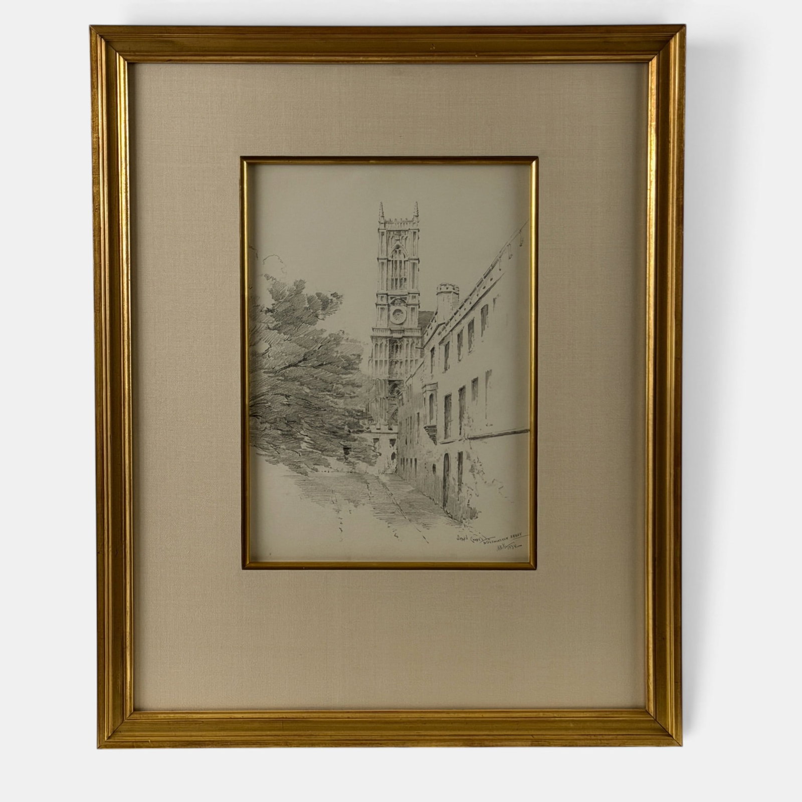 A.R. Valentien scetch of Dean's Court, 1894.: Albert R. Valentien (1862-1925) pencil sketch on paper of Dean's Court, Westminster Abbey done 1n 1894 while Valentien studied in Europe with Rookwood's blessing and expenses paid. Signed, titled and 