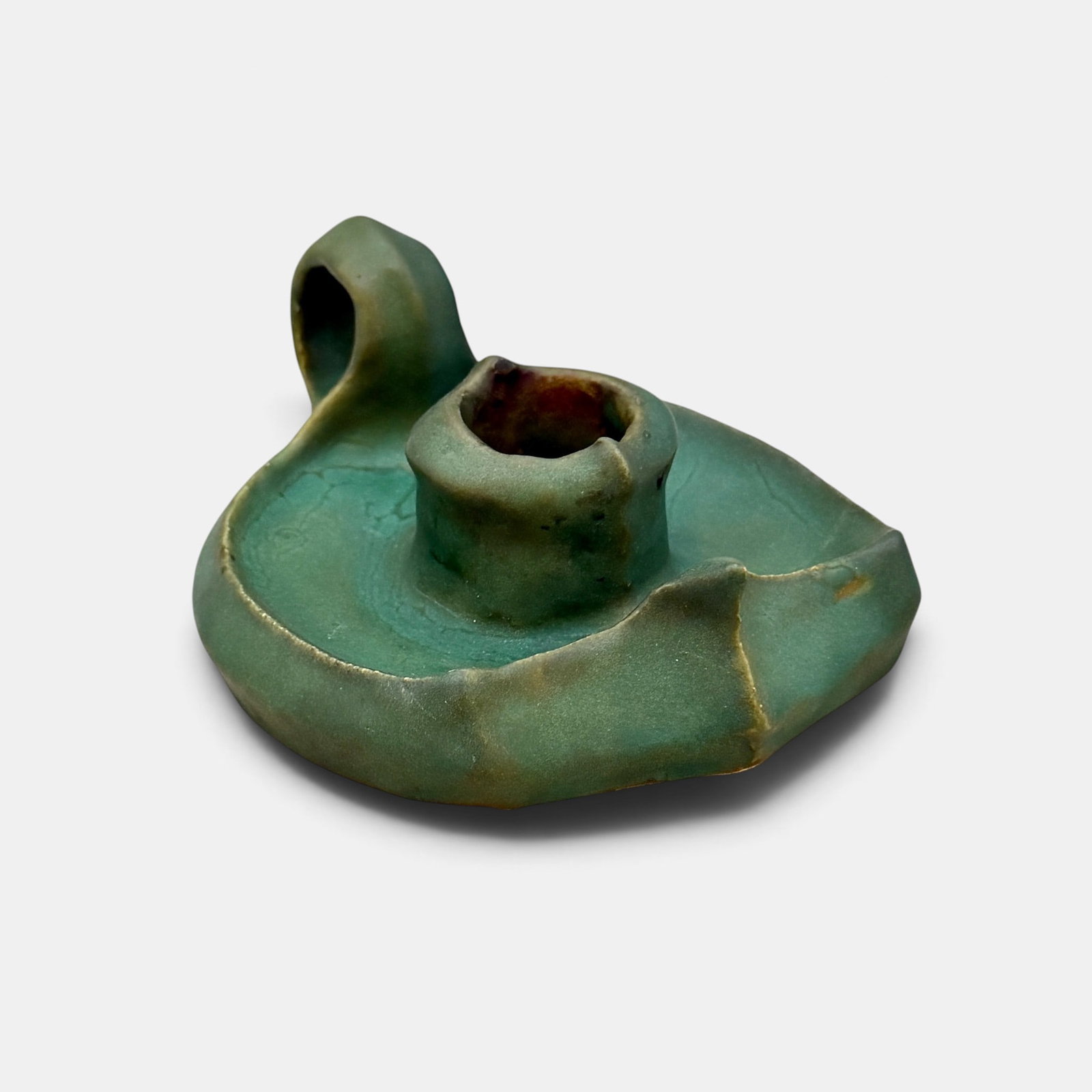 Carved green Mat glaze candleholder, Anna Valentien, 1902. (1 of 7)