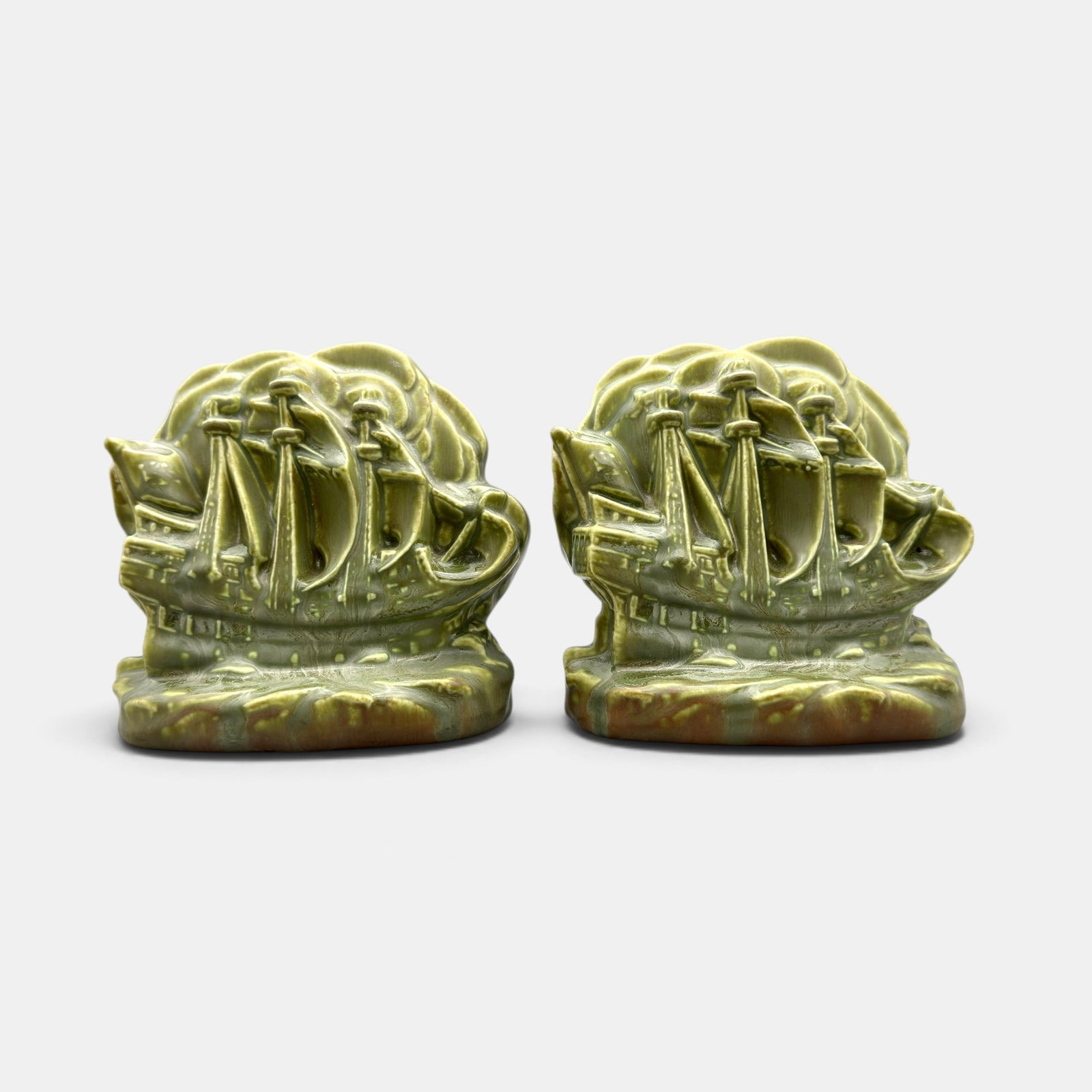 Two Rookwood Ship bookends, 1941. (1 of 3)