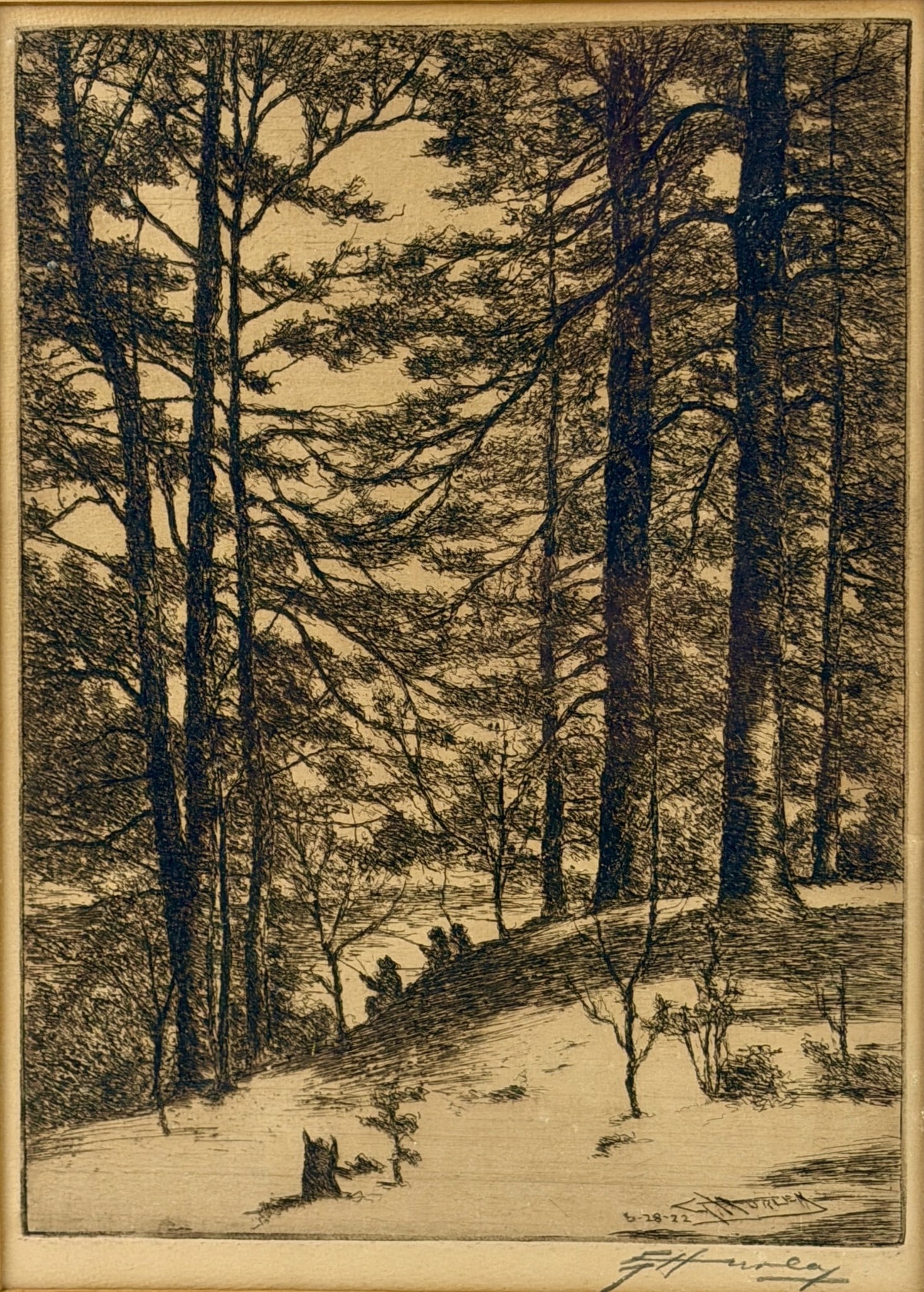 E.T. Hurley etching "Kentucky Lake", 1922 Framed. (1 of 4)