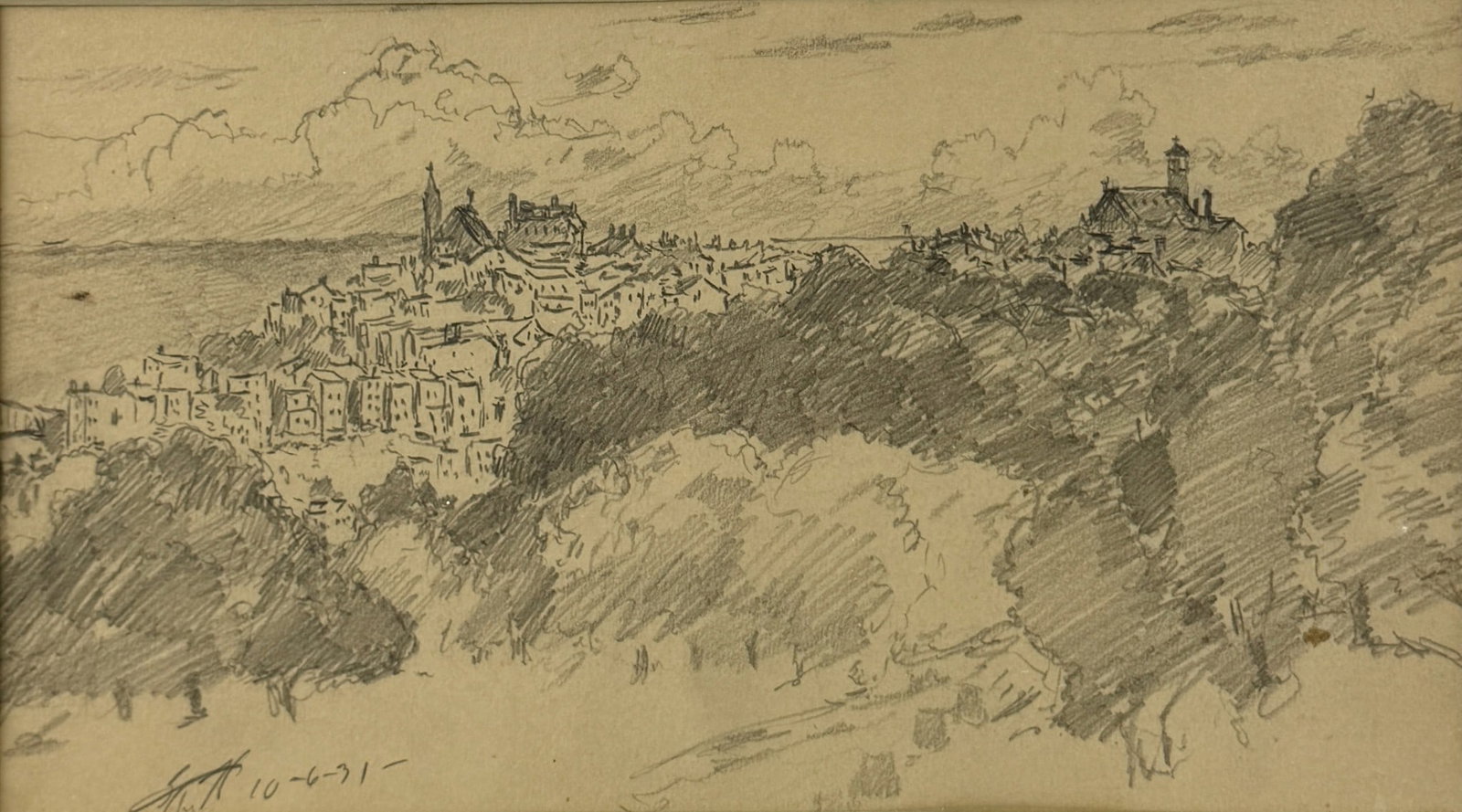 E.T. Hurley drawing, a view Cincinnati done in 1931. (1 of 3)