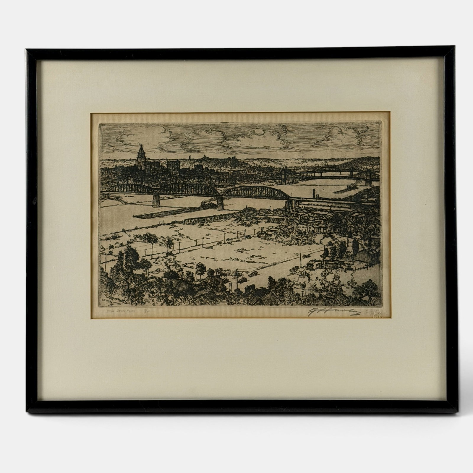 E.T Hurey etching, ":From Devou Park" 1918 - 2