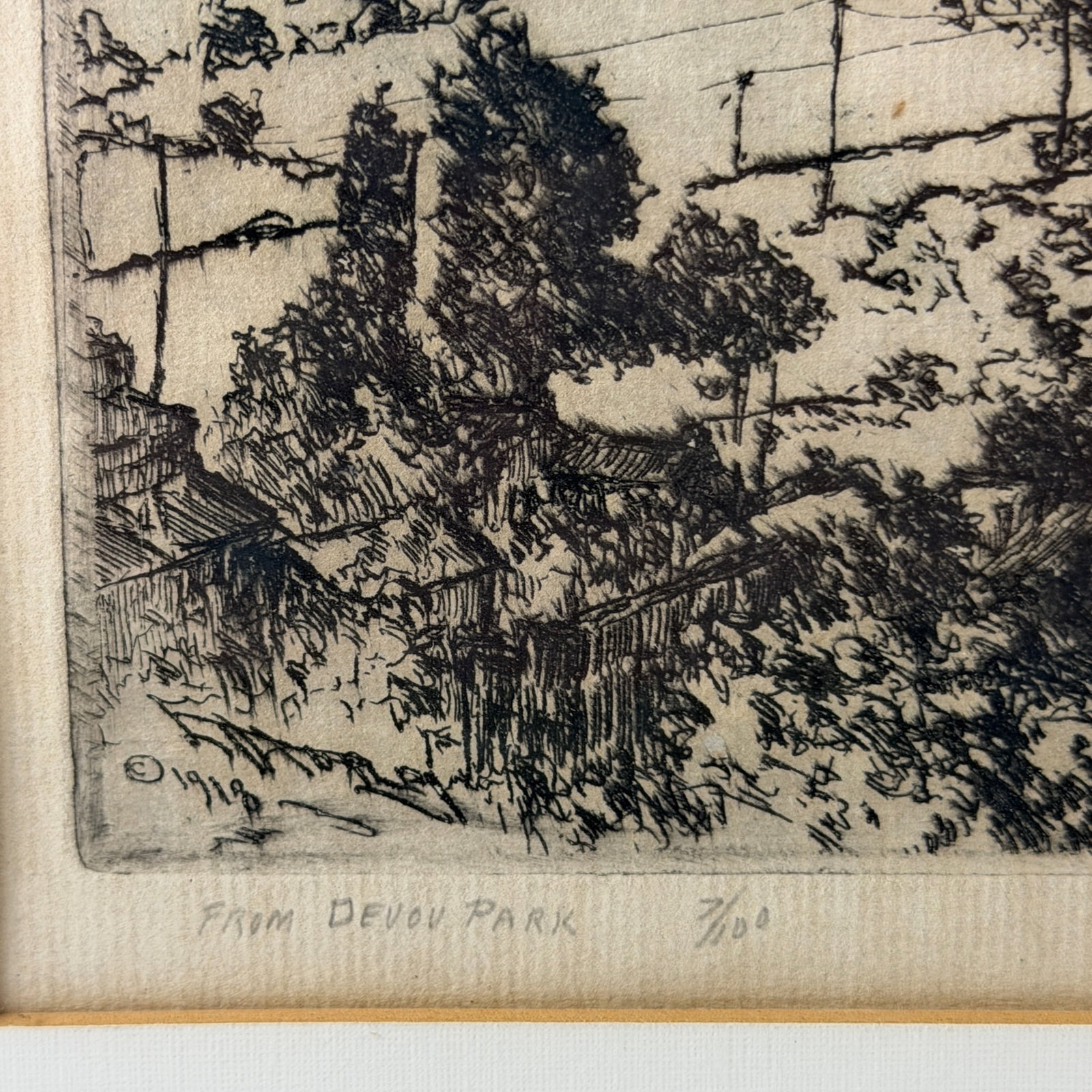 E.T Hurey etching, ":From Devou Park" 1918 - 3