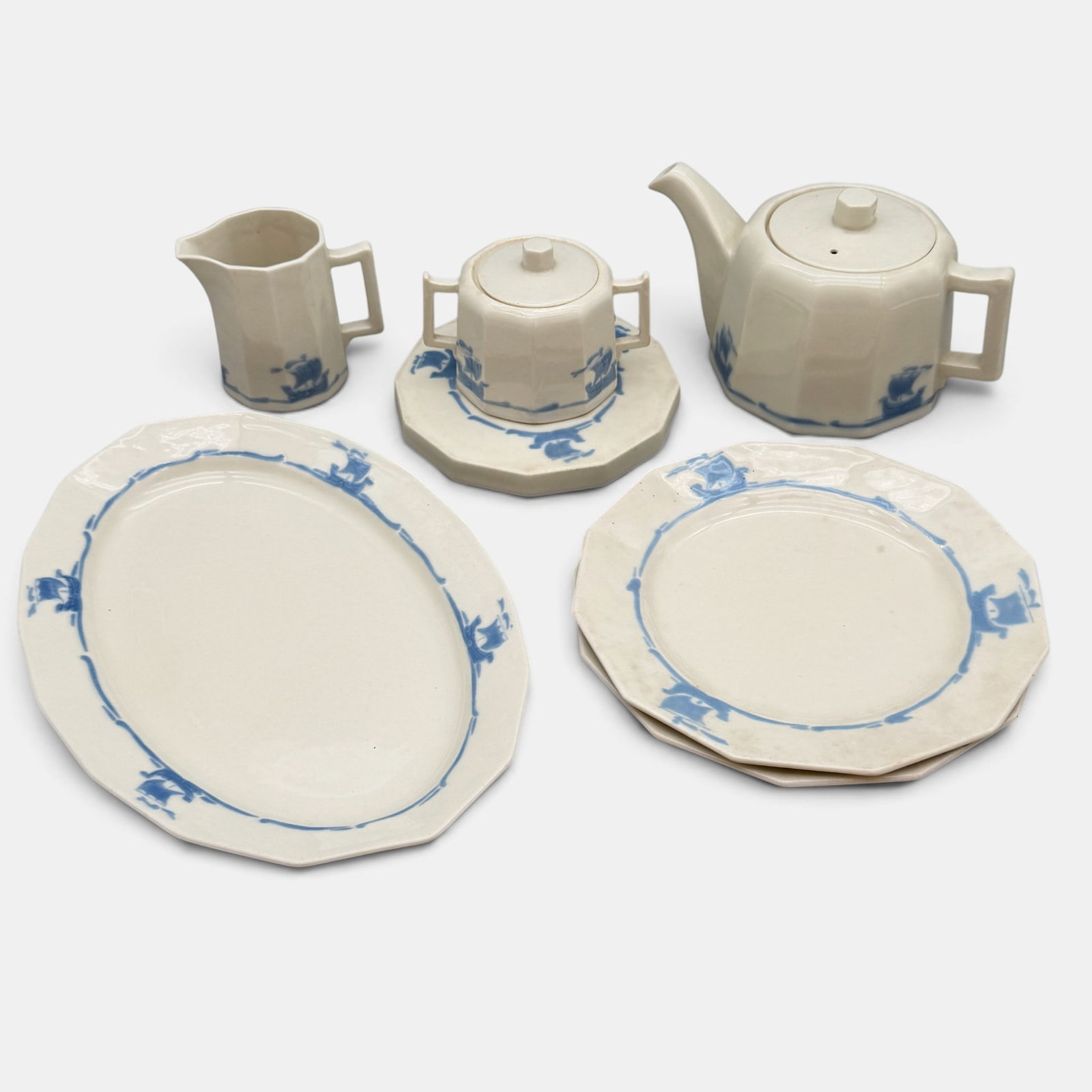Nine pieces of Rookwood Blue Ship dinnerware, circa 1925. (1 of 4)