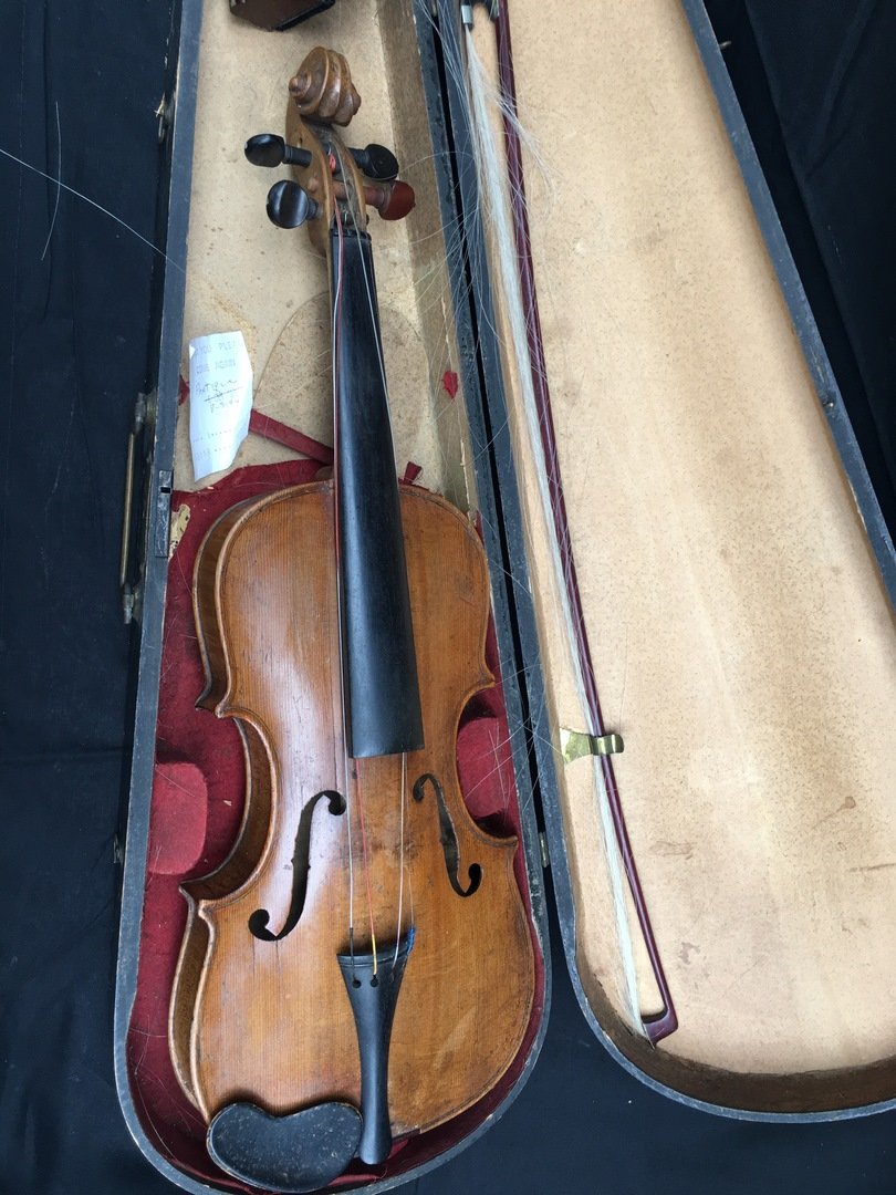 Antique Unmarked Violin: Bow is unmarked , violin =23"x7"