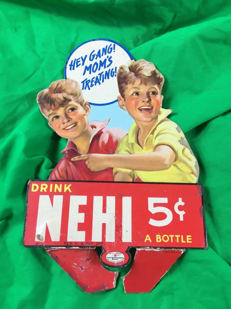 rare Nehi Cardboard sign bottle topper advertisement: This is A original Nehi cardboard sign advertisement measures 9"x6"