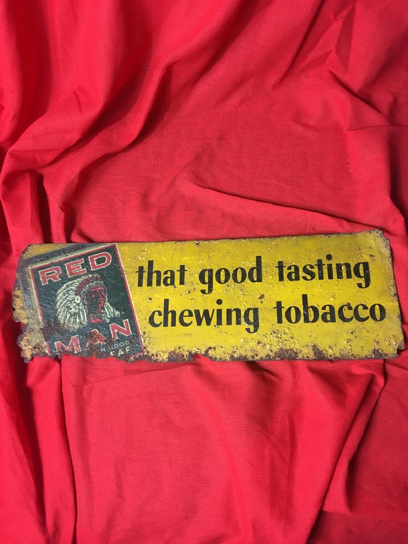 Redman Chewing tobacco advertising tin sign: Vintage Redman chewing tobacco sign , 15"x5"