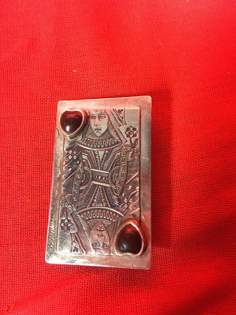 Rare Sterling Silver Queen of Hearts pinback: Marked Sterling G.F.M.W.1.75"x1"