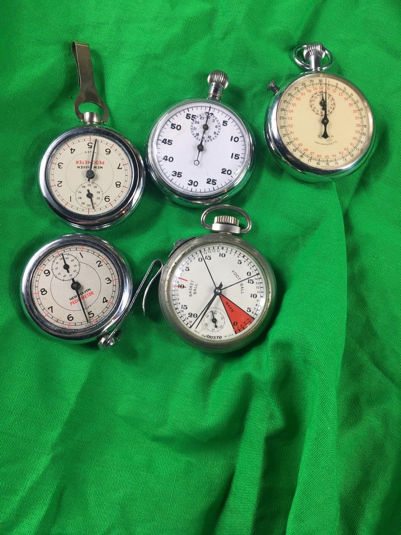 five vintage stop watches: five stop watches not working